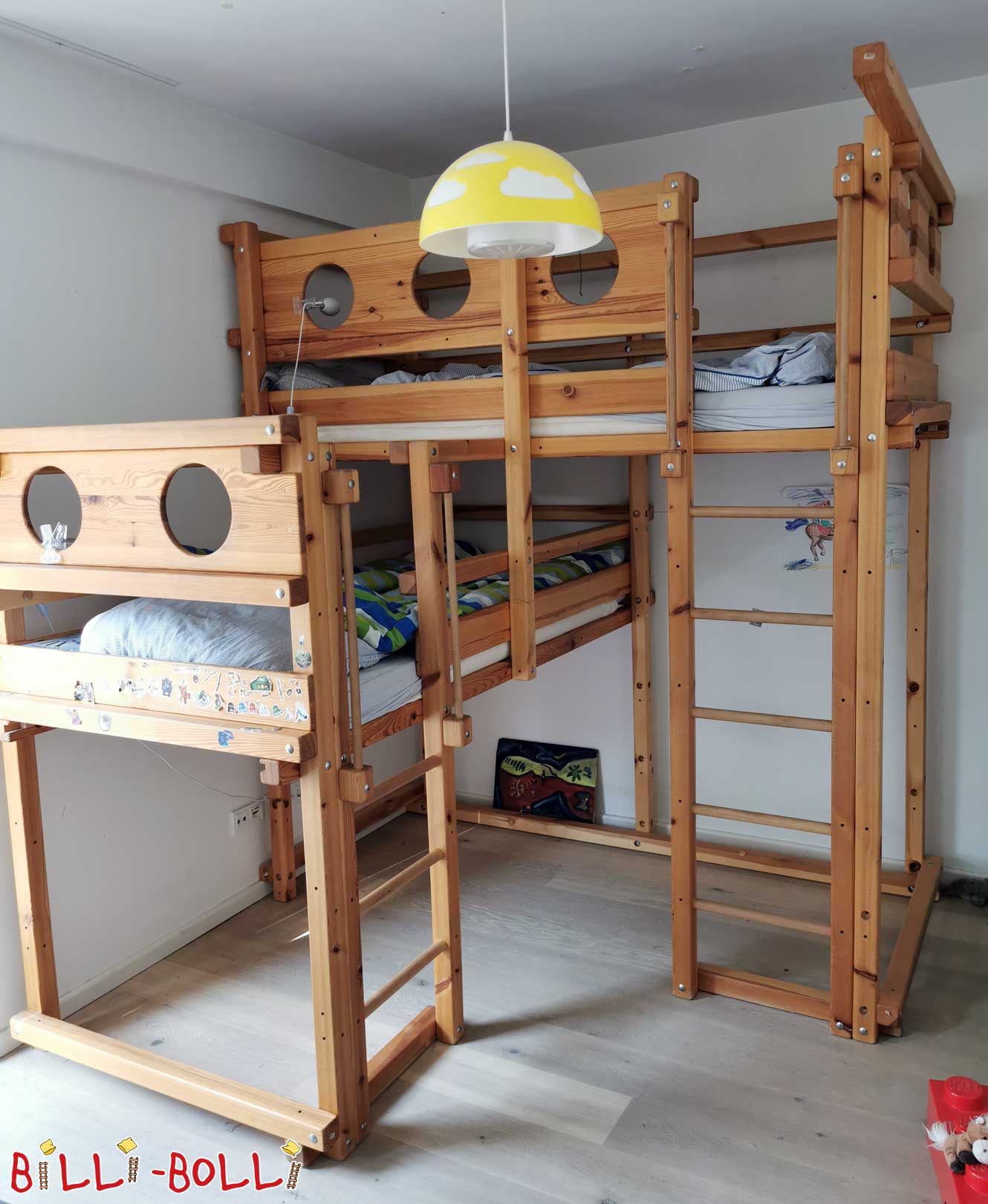 Doppelhochbett/Doppelstockbett aus Kiefer für 2 Kinder ab 4 Jahren und 6 Jahren (Beide-oben-Etagenbetten)