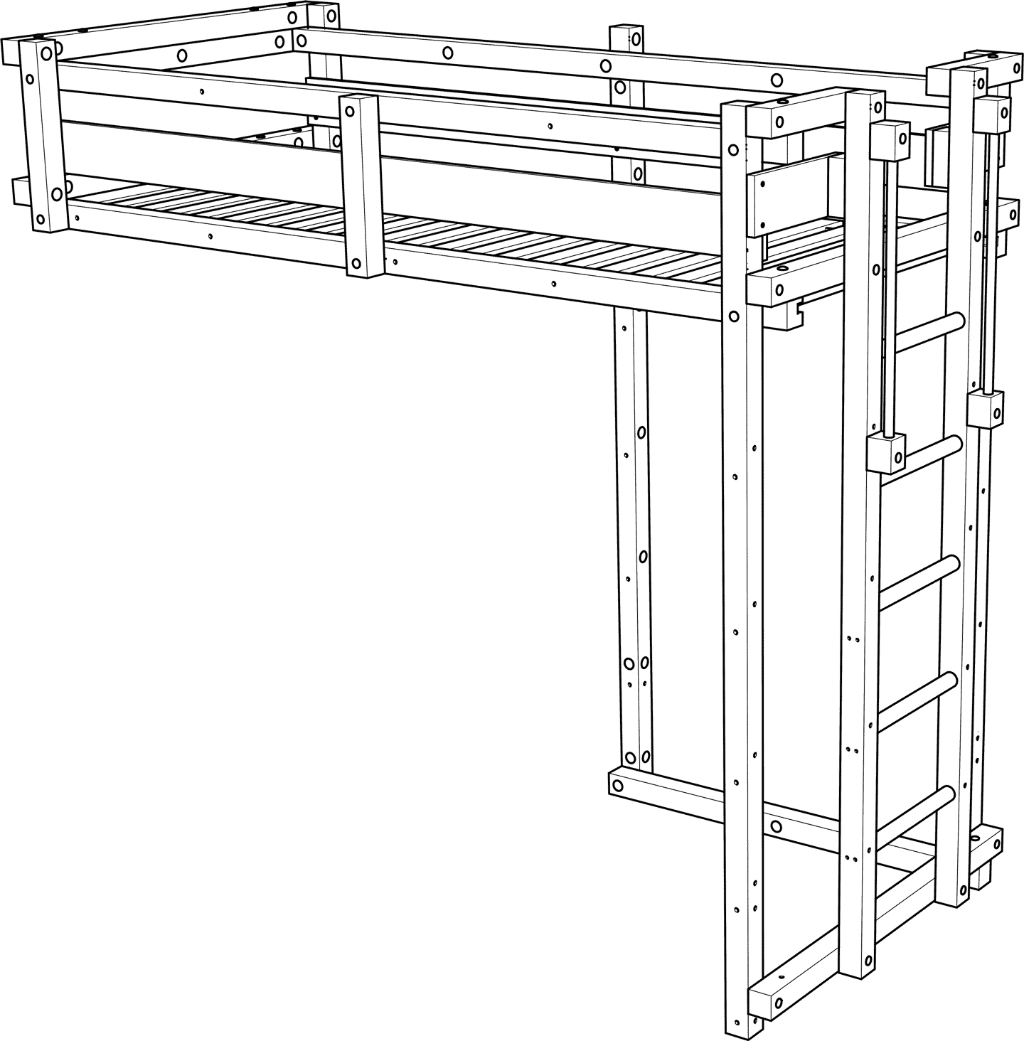 Jugend-Hochbett mit Wandbefestigung