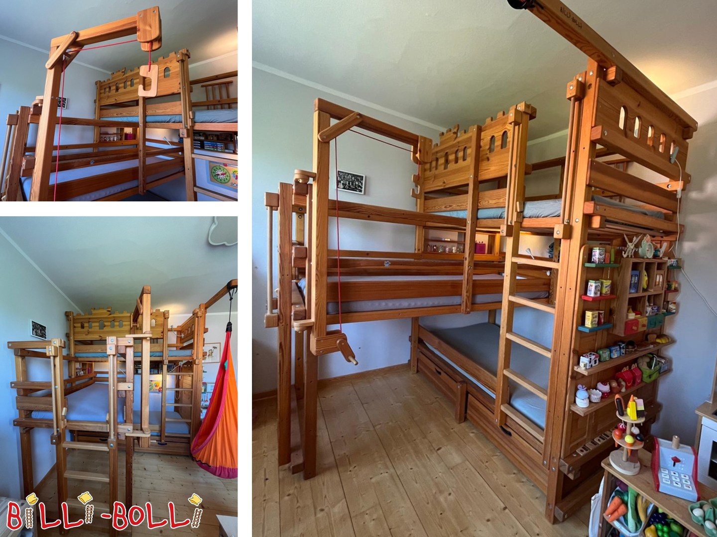 Inserat 5669: 3er Etagenbett über Eck mit viel Zubehör 3er Etagenbett über Eck mit viel Zubehör (Kategorie: Dreier-Etagenbetten gebraucht)