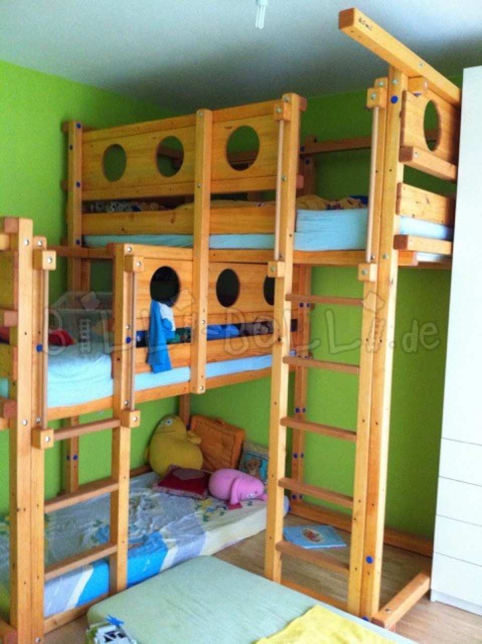 Beide-oben-Bett 2A, 90 x 200 cm, Kiefer honigfarben geölt (Kategorie: Etagenbett gebraucht)