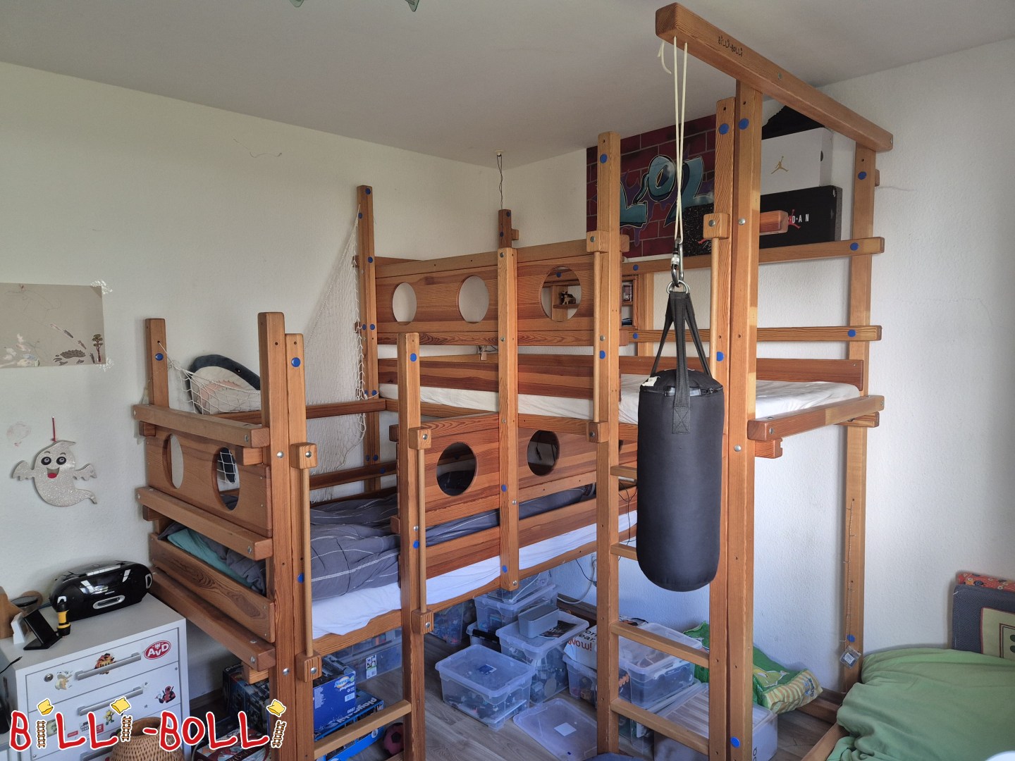 Beide-oben-Bett über Eck, 90 x 200 mit Boxsack in Wiesbaden (Kategorie: Beide-oben-Etagenbetten gebraucht)