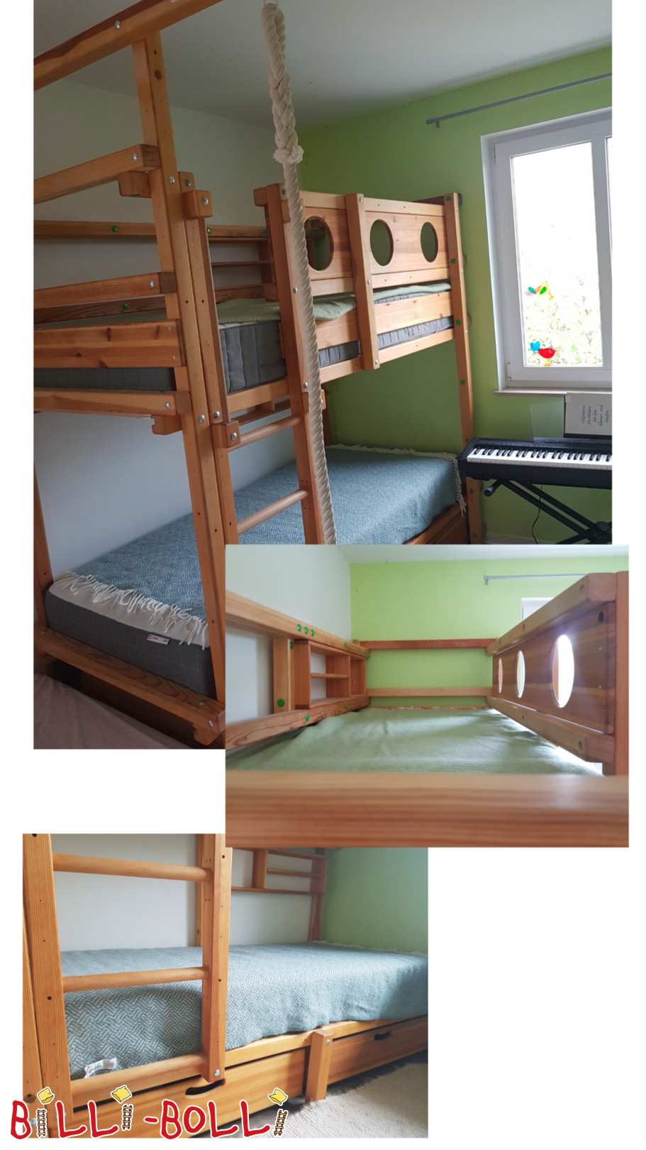 Billi Bolli Etagenbett mit Seilschaukel und Regalen (Kategorie: Etagenbett gebraucht)