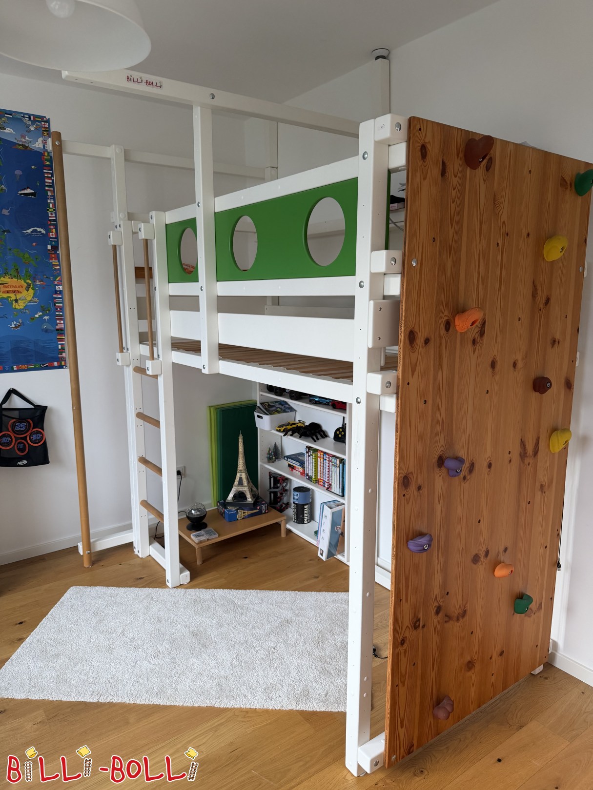 Billi Bolli Hochbett | weiß lackiert | Kletterwand, Feuerrutsche uvm. (Kategorie: Hochbett mitwachsend gebraucht)