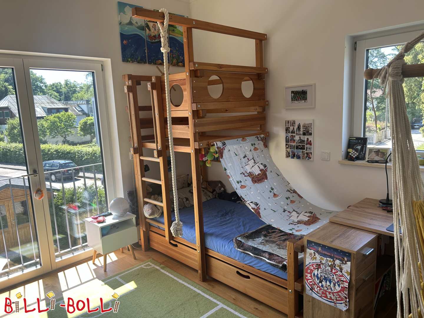 Dachschrägen Piraten-Spielbett 90x200 Kiefer geölt-gewachst (Kategorie: Dachschrägenbett gebraucht)