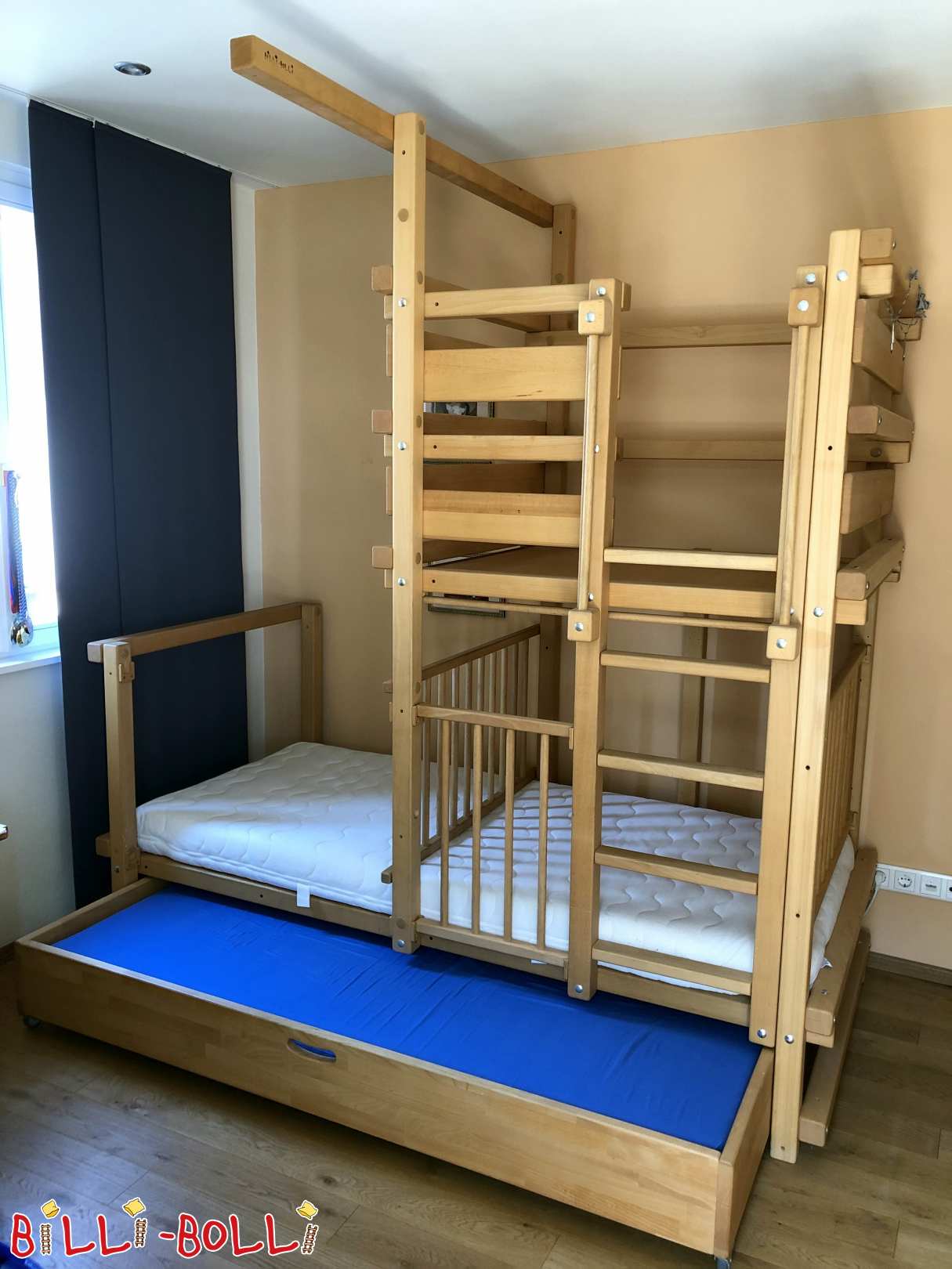 Dachschrägenbett Buche geölt 90 x 200 mit Bettkastenbett (Kategorie: Babybett gebraucht)