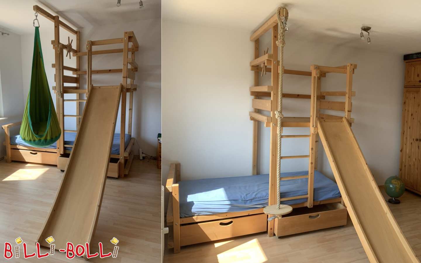 Dachschrägenbett mit Rutsche, Sitzhöhle und Steuerrad (Kategorie: Dachschrägenbett gebraucht)