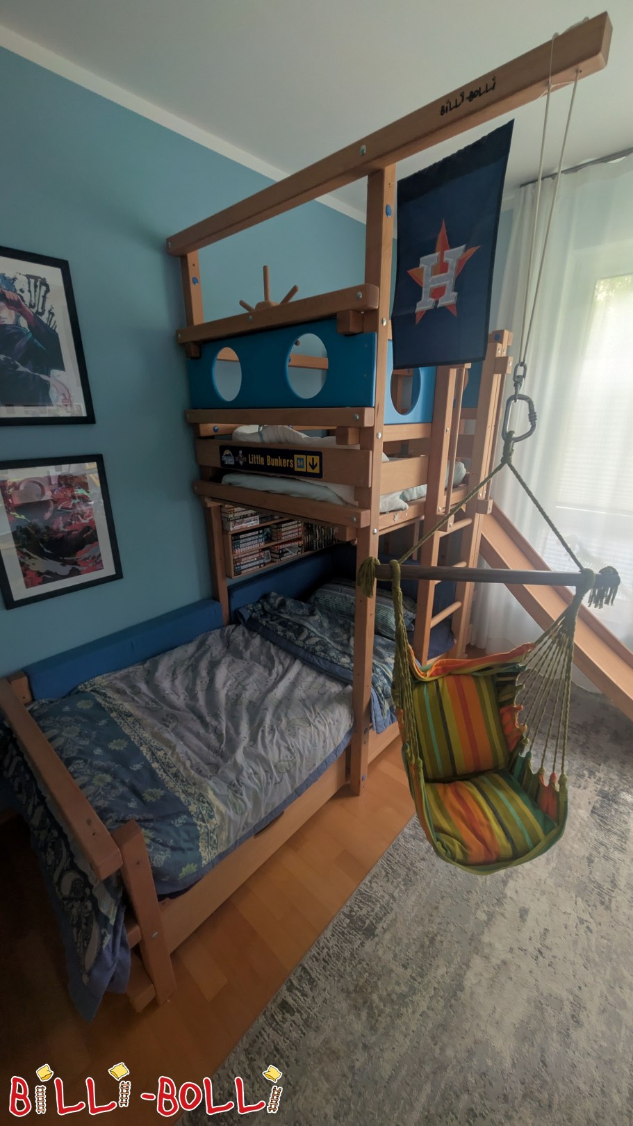 Dachschrägenbett mit Rutschenturm und viel Zubehör in Buche (Kategorie: Dachschrägenbett gebraucht)