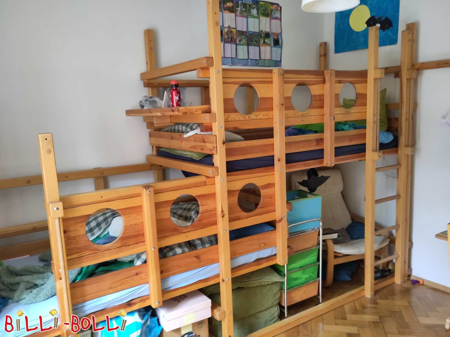 Dreier-Etagenbett Typ 2C in Kiefer, geölt (Kategorie: Dreier-Etagenbetten gebraucht)
