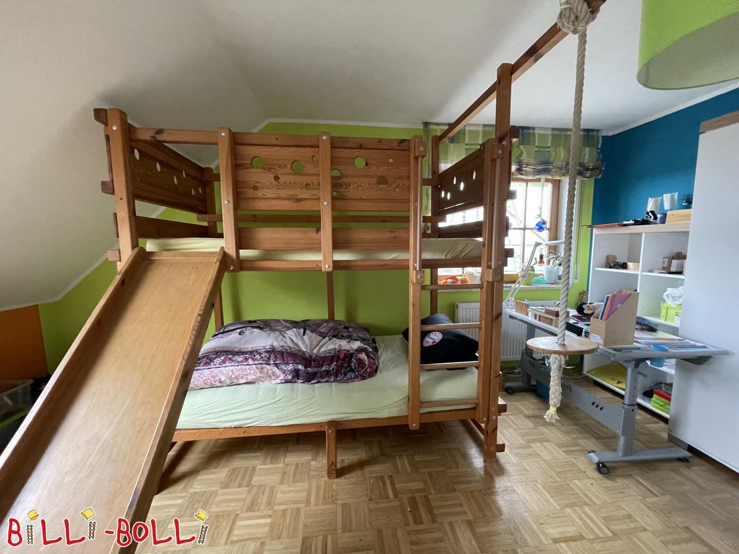 Etagenbett 100x200, Kiefer honigf. geölt, mit Rutsche und Schaukel (Kategorie: Etagenbett gebraucht)