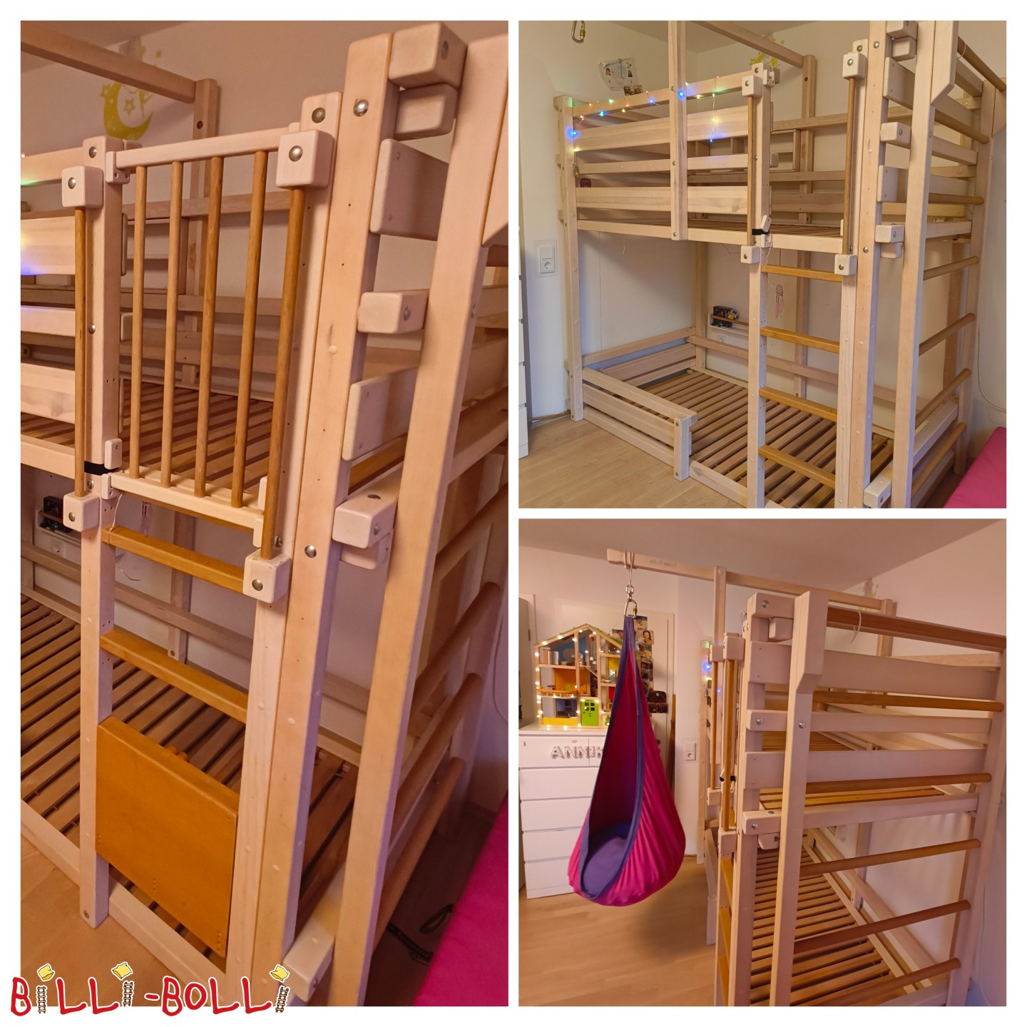 Etagenbett; 100 x 200 cm; Kiefer, weiß lasiert; diverses Zubehör (Kategorie: Etagenbett gebraucht)