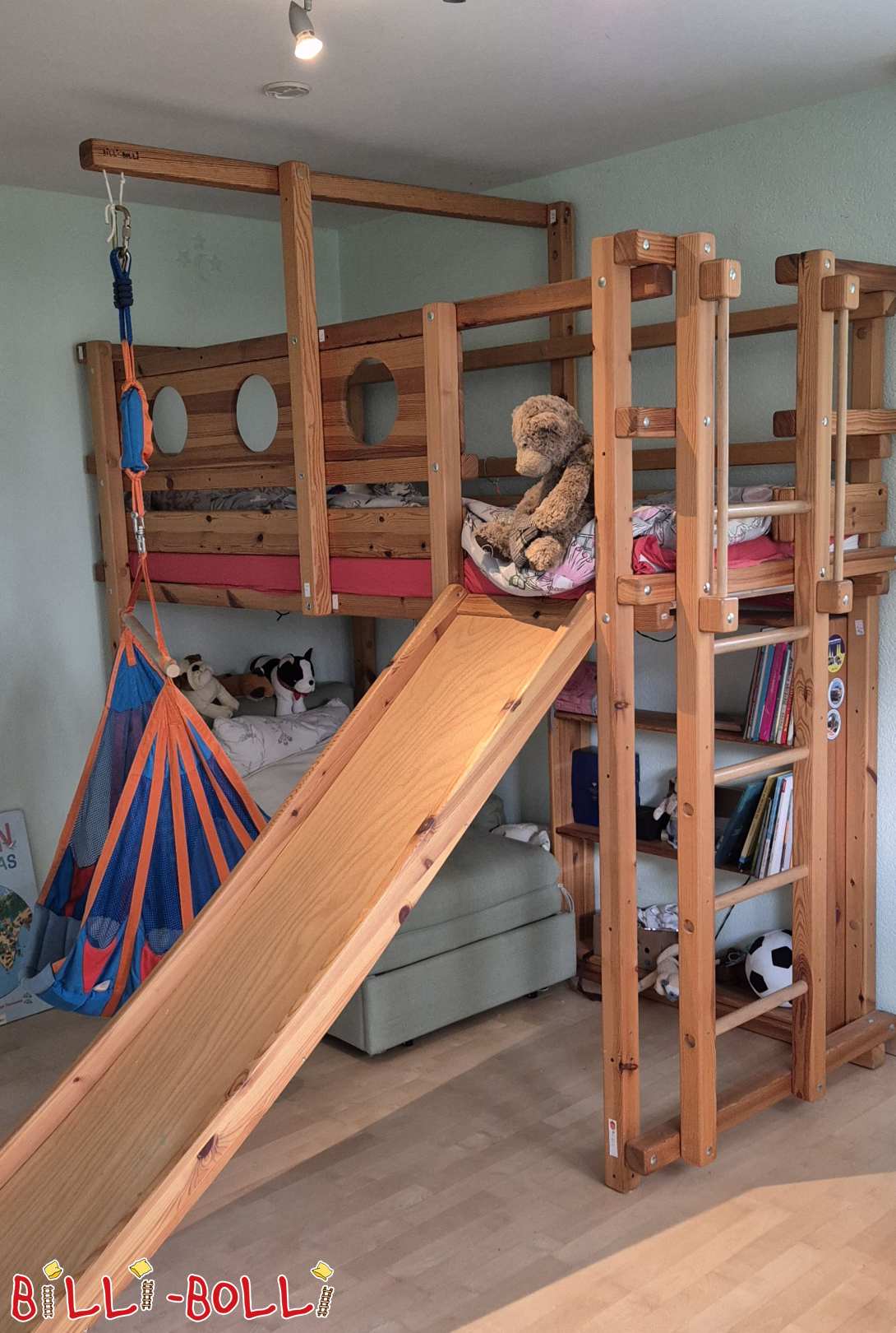 Etagenbett 100x200, Kiefer, mit Rutsche und Hängeschaukel, Zürich (Kategorie: Hochbett mitwachsend gebraucht)