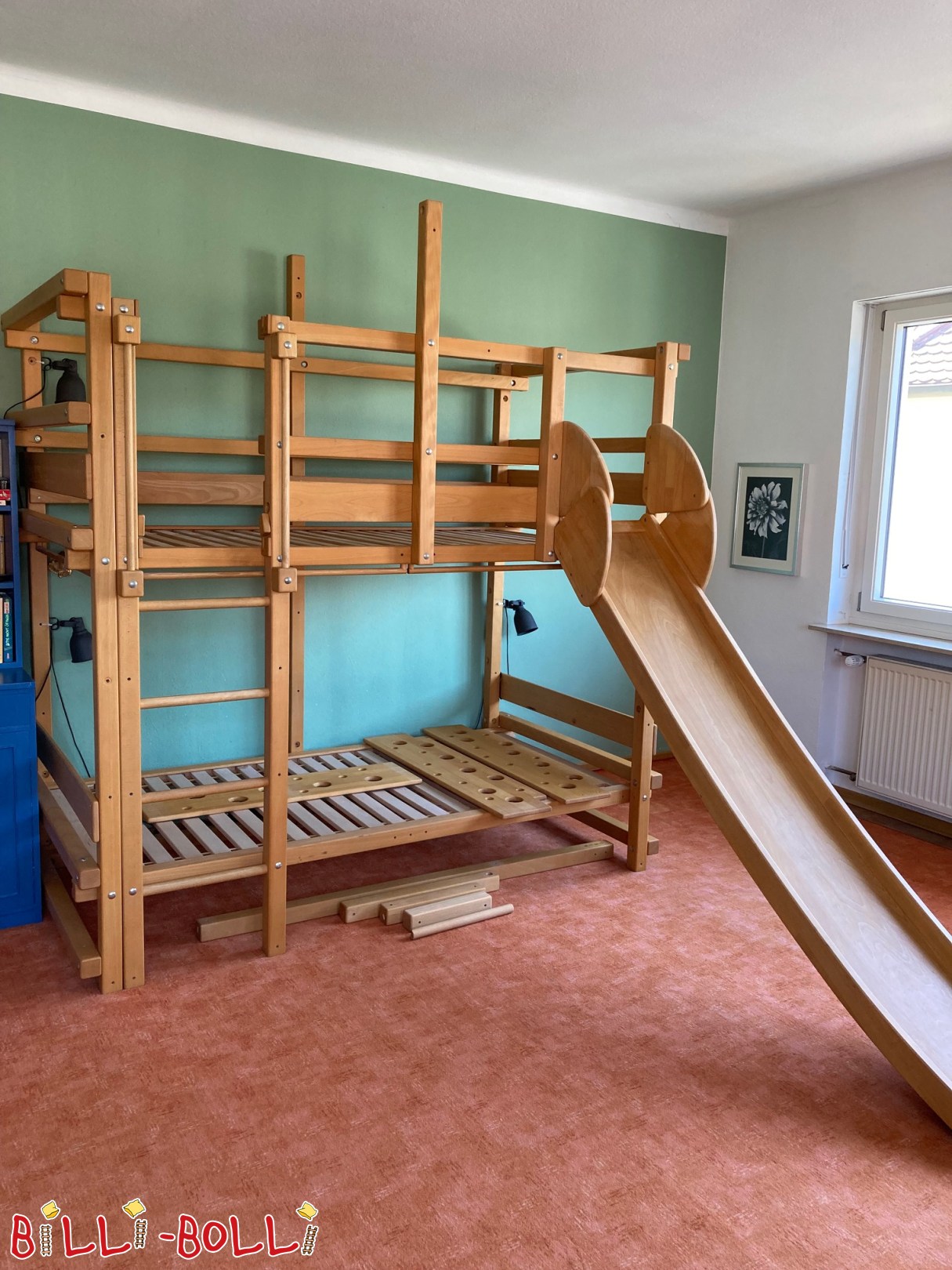 Etagenbett 100x200 mit Rutsche & Mäusebrettern in Buche geölt-gewachst (Kategorie: Etagenbett gebraucht)