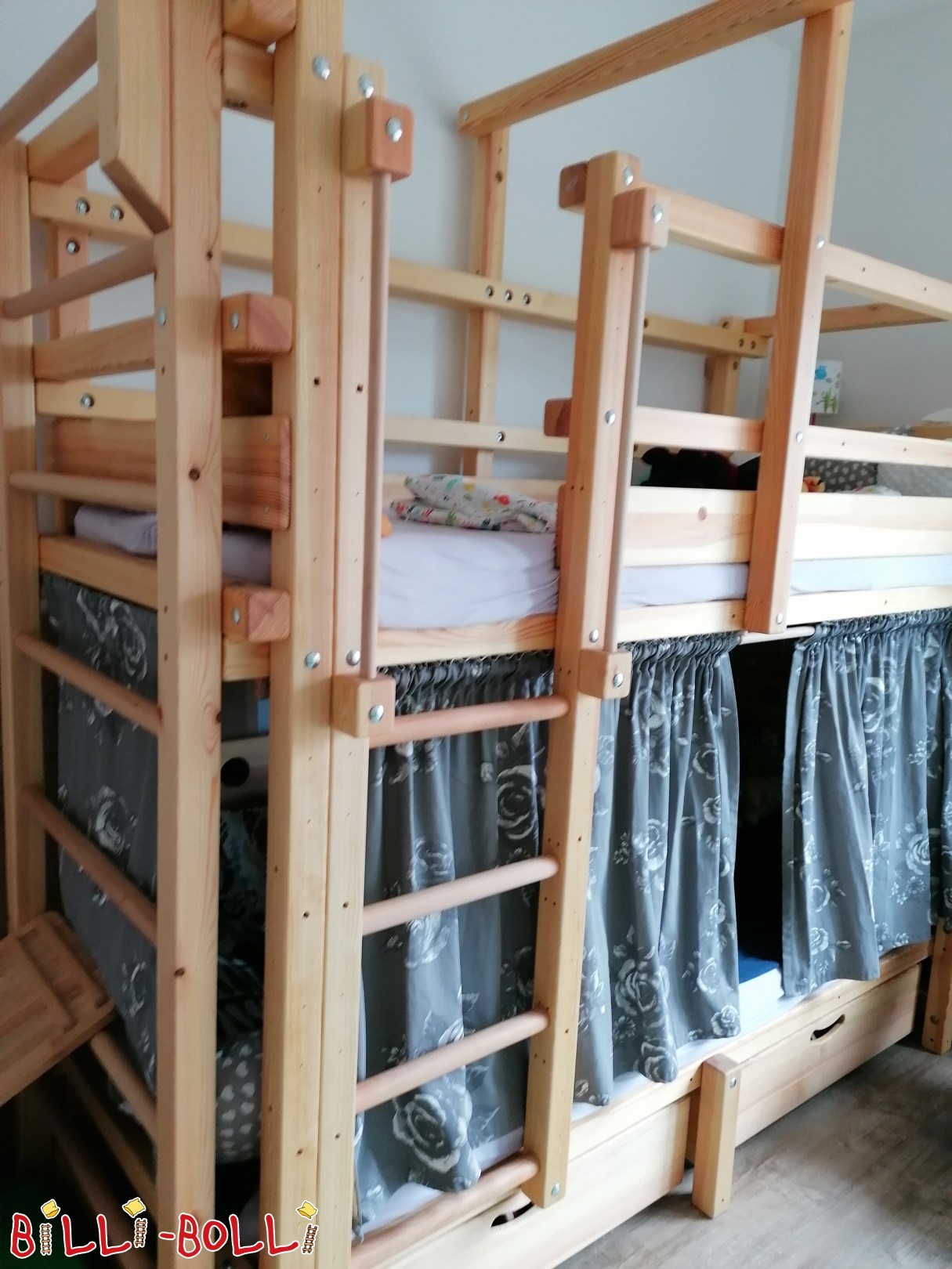 Etagenbett 80x200 Kiefer geölt-gewachst, Sprossenwand, Bettkasten etc. (Kategorie: Etagenbett gebraucht)