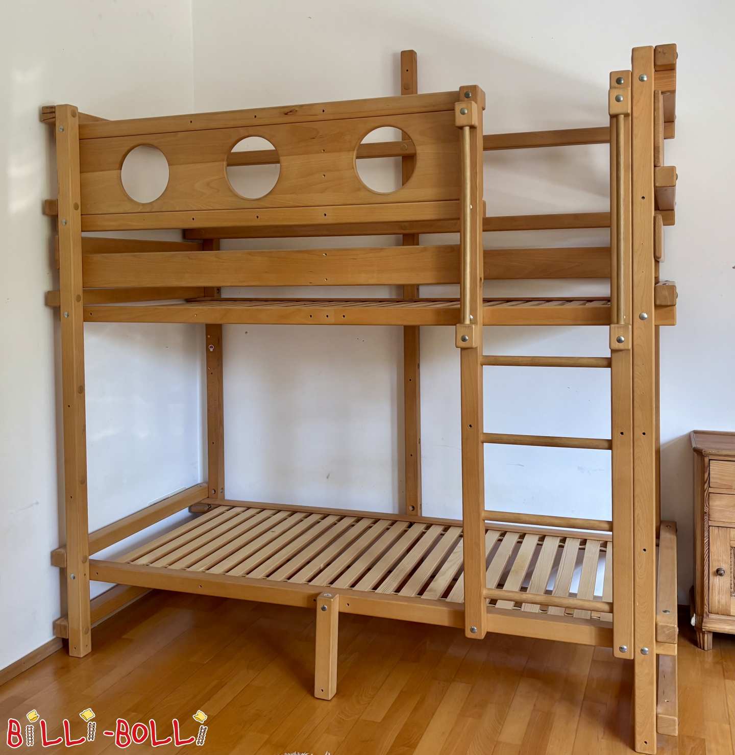 Etagenbett 90×200 mit Bullaugen in Buche (Nürnberg) (Kategorie: Etagenbett gebraucht)