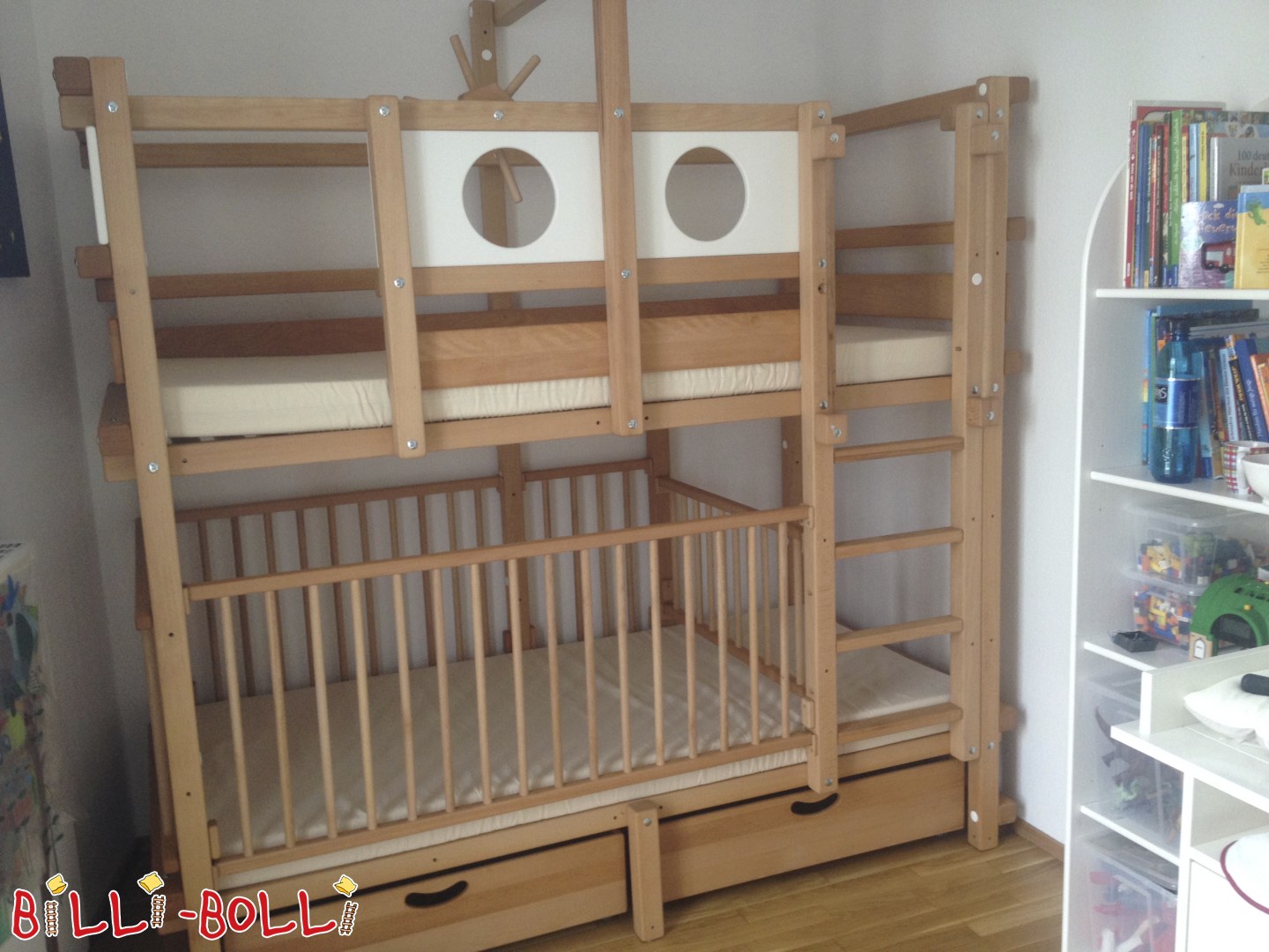 Etagenbett, Buche geölt, mit Kojenbrettern, Rutsche, Babygitter etc. (Kategorie: Etagenbett gebraucht)