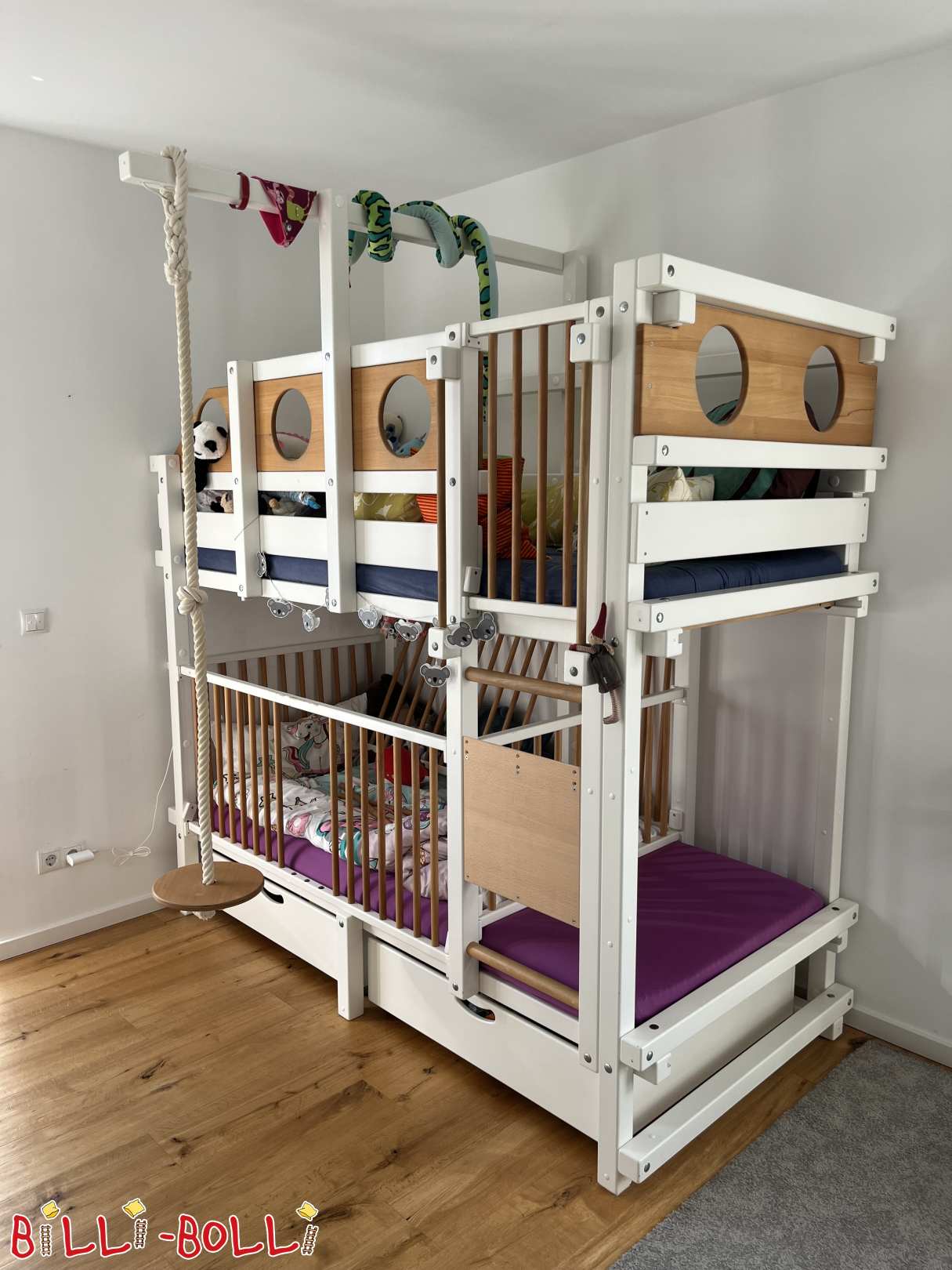 Etagenbett/Dachschrägenstufe 90x200 cm, Buche weiß (Kategorie: Dachschrägenbett gebraucht)