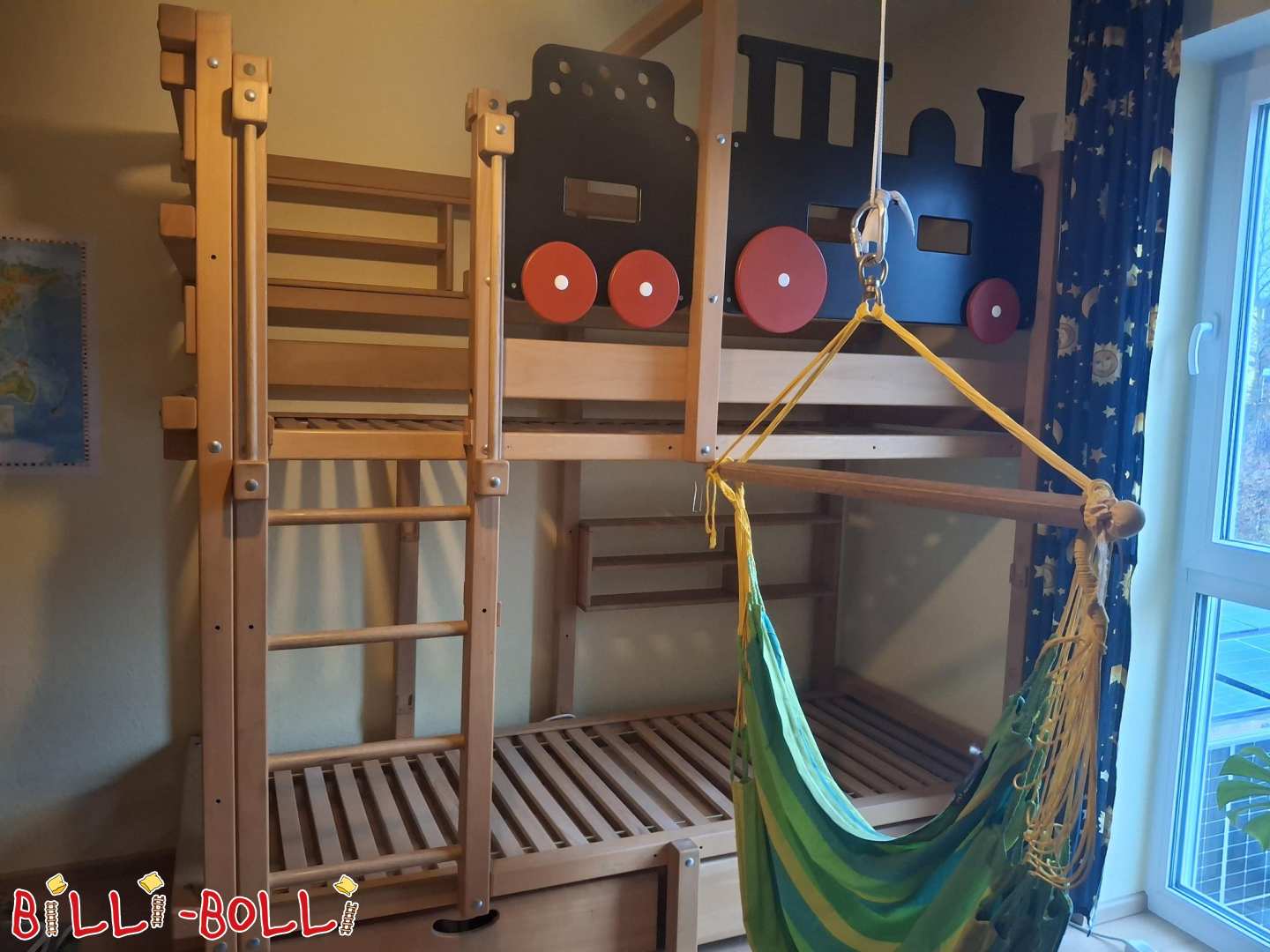 Etagenbett mit Lokomotive und Zubehör in 80 x 200 cm, Buche geölt (Kategorie: Etagenbett gebraucht)