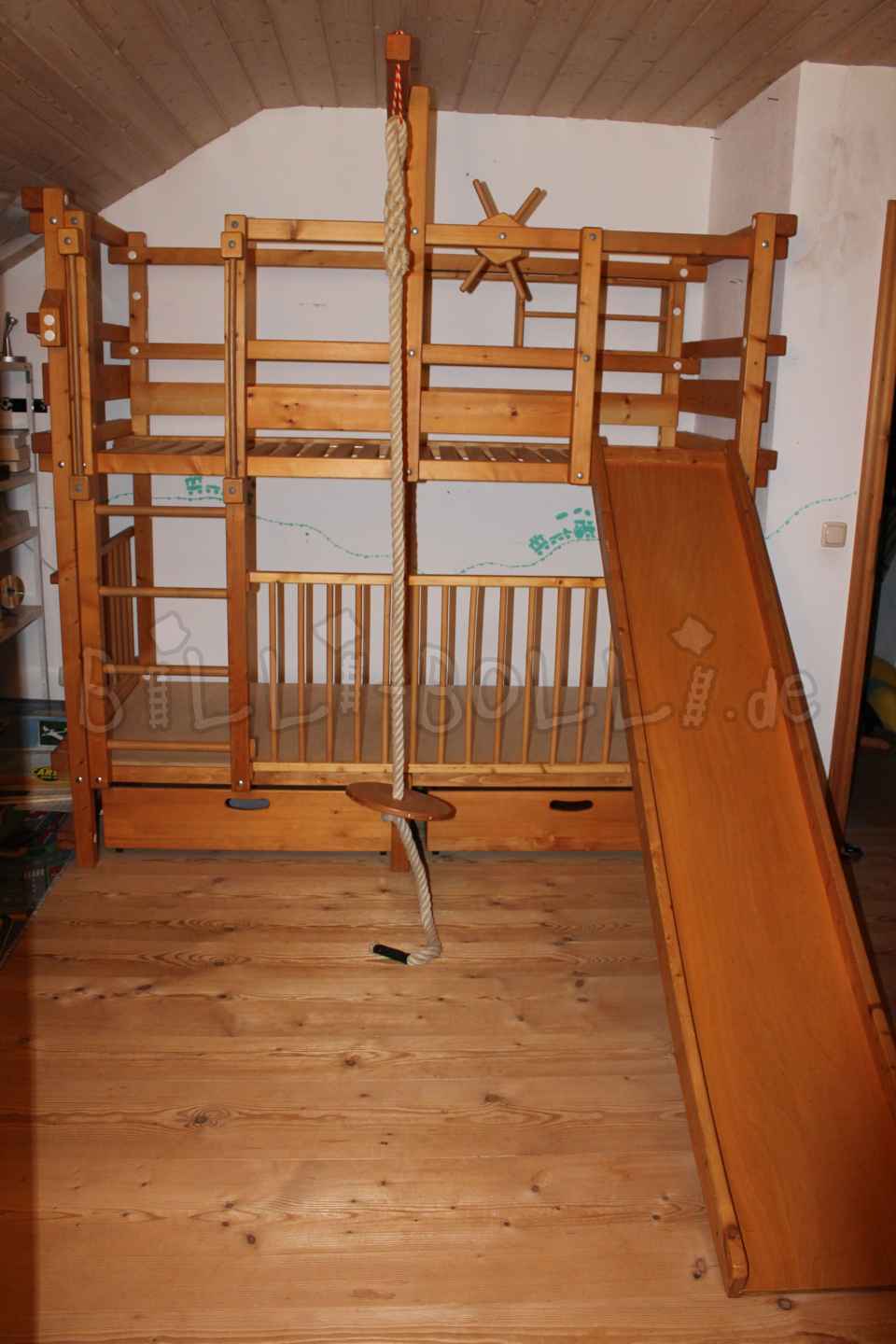 Etagenbett mit Rutsche, 90 x 200 cm, Fichte geölt-gewachst (Kategorie: Etagenbett gebraucht)