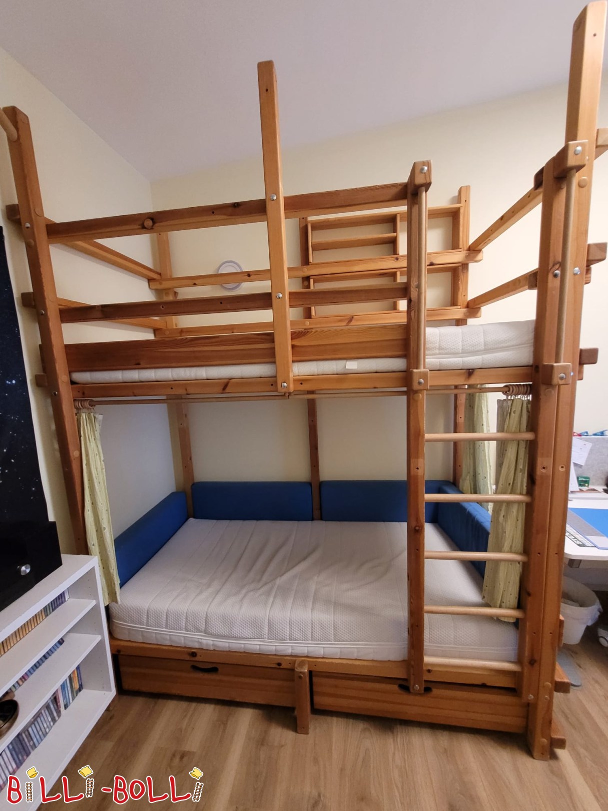 Etagenbett mit Rutsche 90x200 Kiefer geölt, umfangreiche Ausstattung (Kategorie: Etagenbett gebraucht)