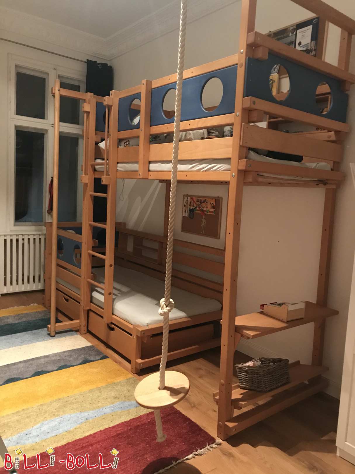 Etagenbett seitl. versetzt aus Buche geölt in Berlin mit viel Zubehör (Kategorie: Etagenbett-seitlich-versetzt gebraucht)