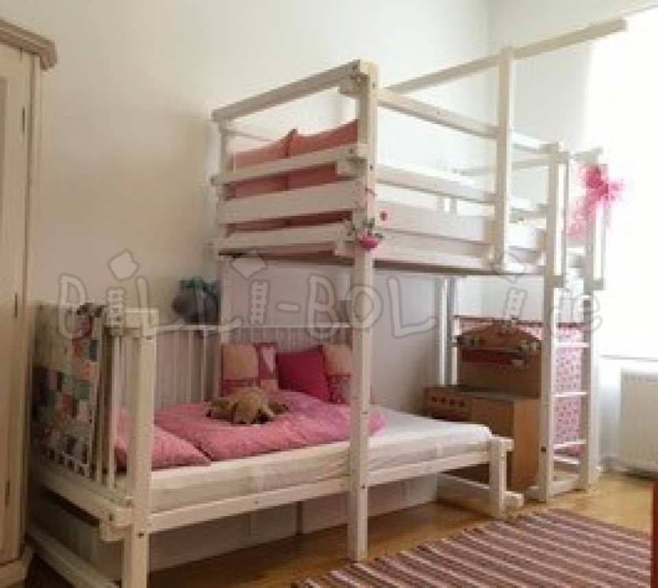 Etagenbett-seitlich-versetzt, 90 x 200 cm, Fichte weiß lackiert (Etagenbett gebraucht) Etagenbett-seitlich-versetzt, 90 x 200 cm, Fichte weiß lackiert (Etagenbett gebraucht)