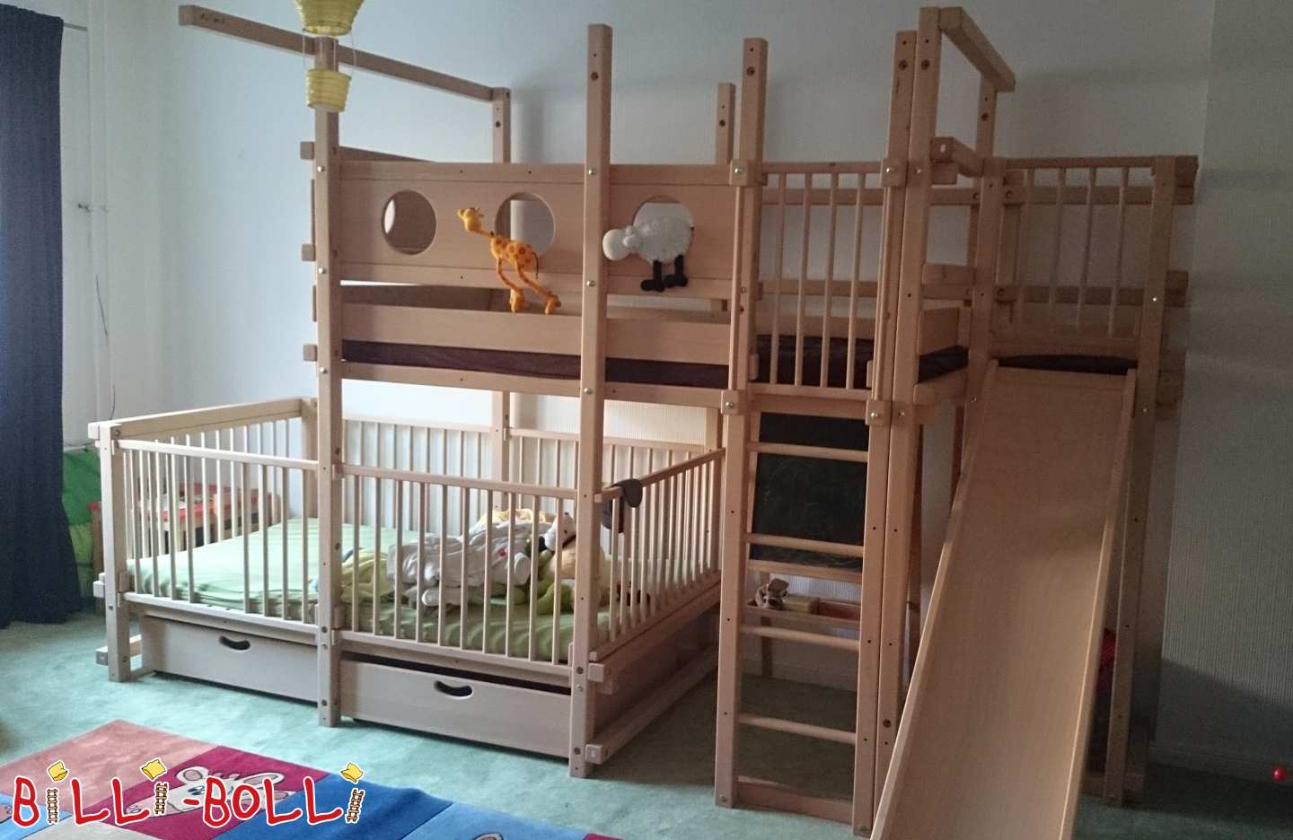 Etagenbett, seitlich versetzt aus unbehandelter Buche (Hochbett gebraucht) Etagenbett, seitlich versetzt aus unbehandelter Buche (Hochbett gebraucht)