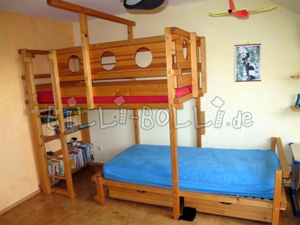 Etagenbett, seitlich versetzt, Fichte geölt (Hochbett gebraucht) Etagenbett, seitlich versetzt, Fichte geölt (Hochbett gebraucht)