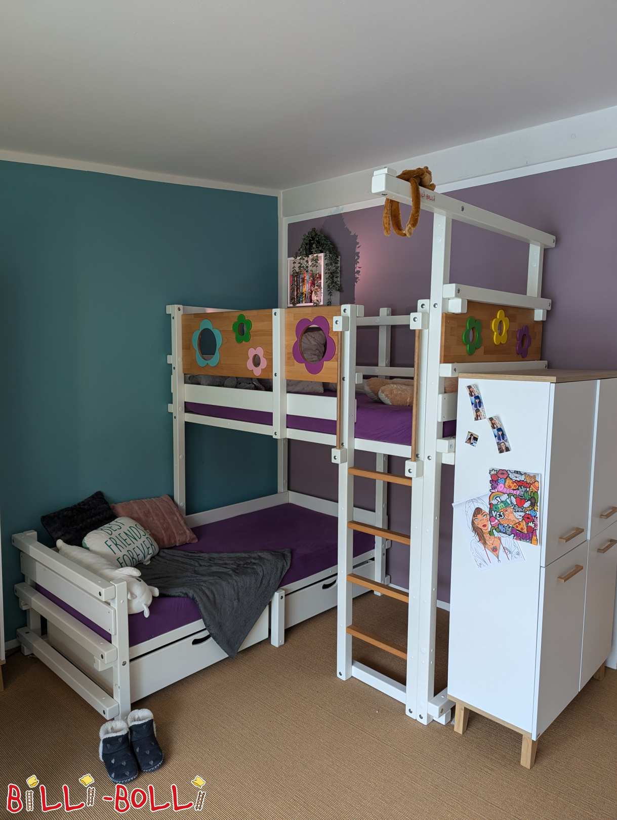 Etagenbett-über-Eck - 90x200cm oben u. unten - Kiefer (weiß lackiert) (Kategorie: Etagenbett-über-Eck gebraucht)