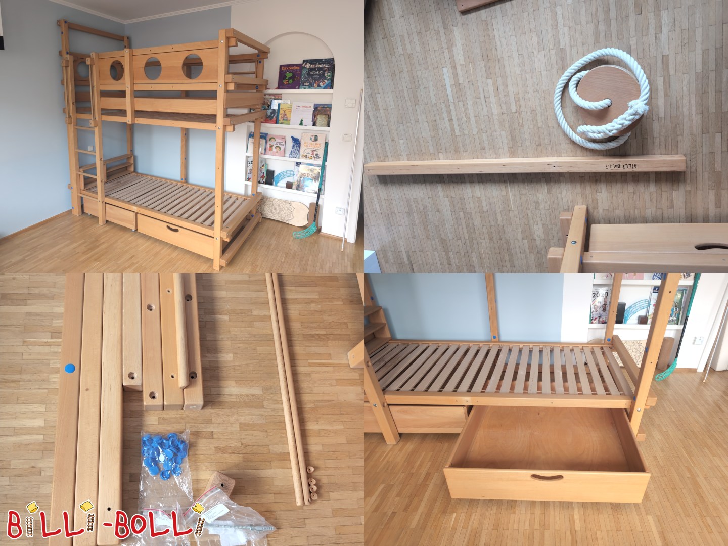 Etagenbett-über-Eck mit Schaukel, Regale und Bettkästen in München (Kategorie: Etagenbett-über-Eck gebraucht)