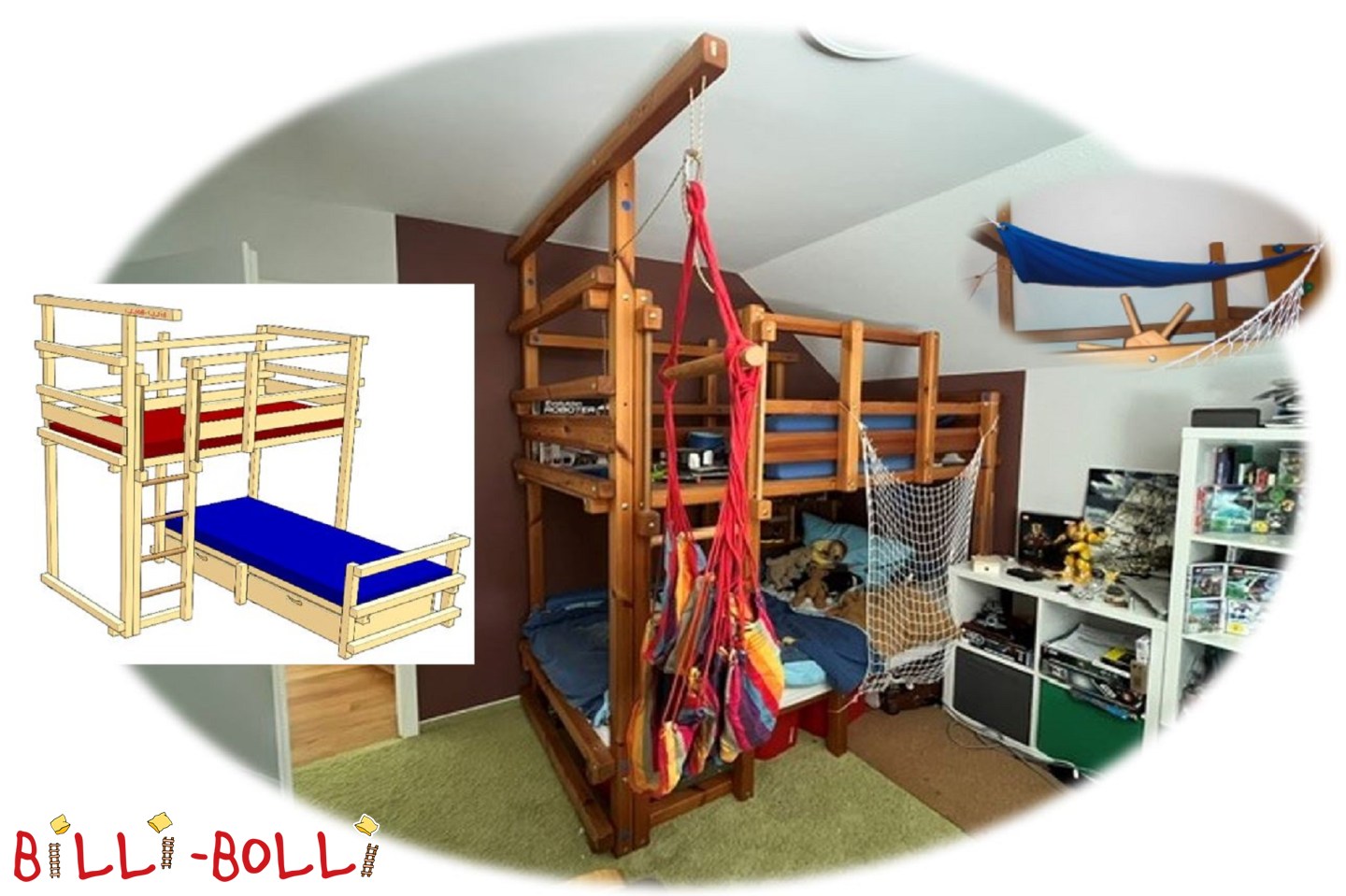 Etagenbett-über-Eck mit Umbauset zum Hochbett und Zubeör (Kategorie: Etagenbett-über-Eck gebraucht)