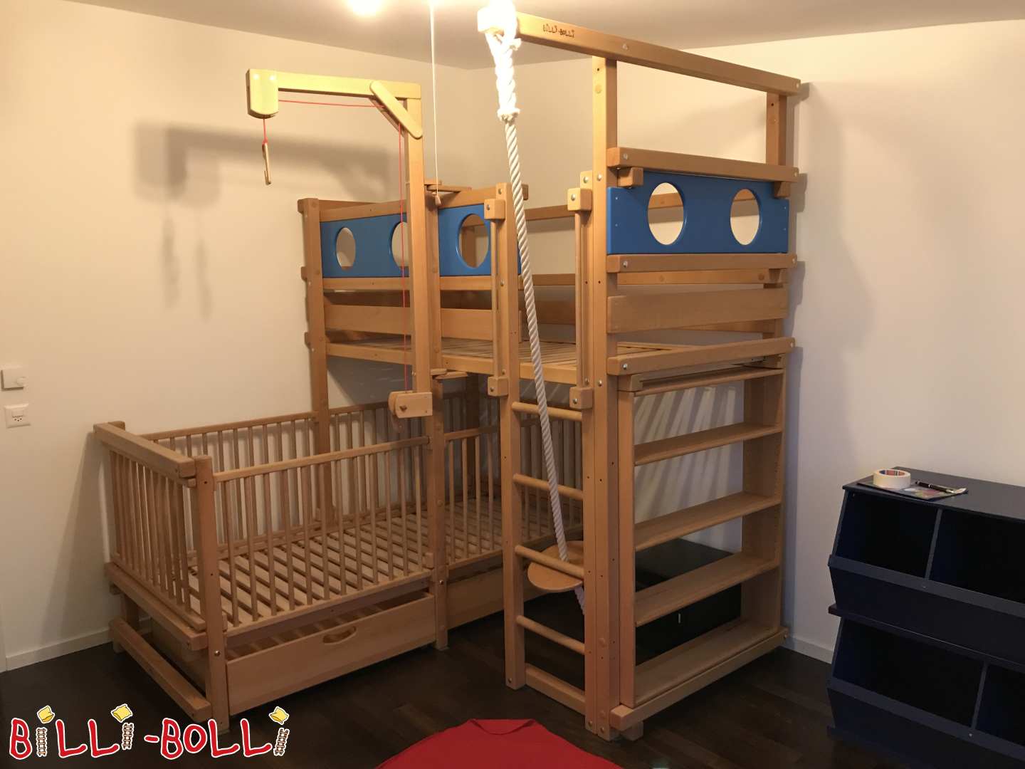 Etagenbett über Eck od. seitlich versetzt, Buche geölt + div. Zubehör (Kategorie: Etagenbett-über-Eck gebraucht)