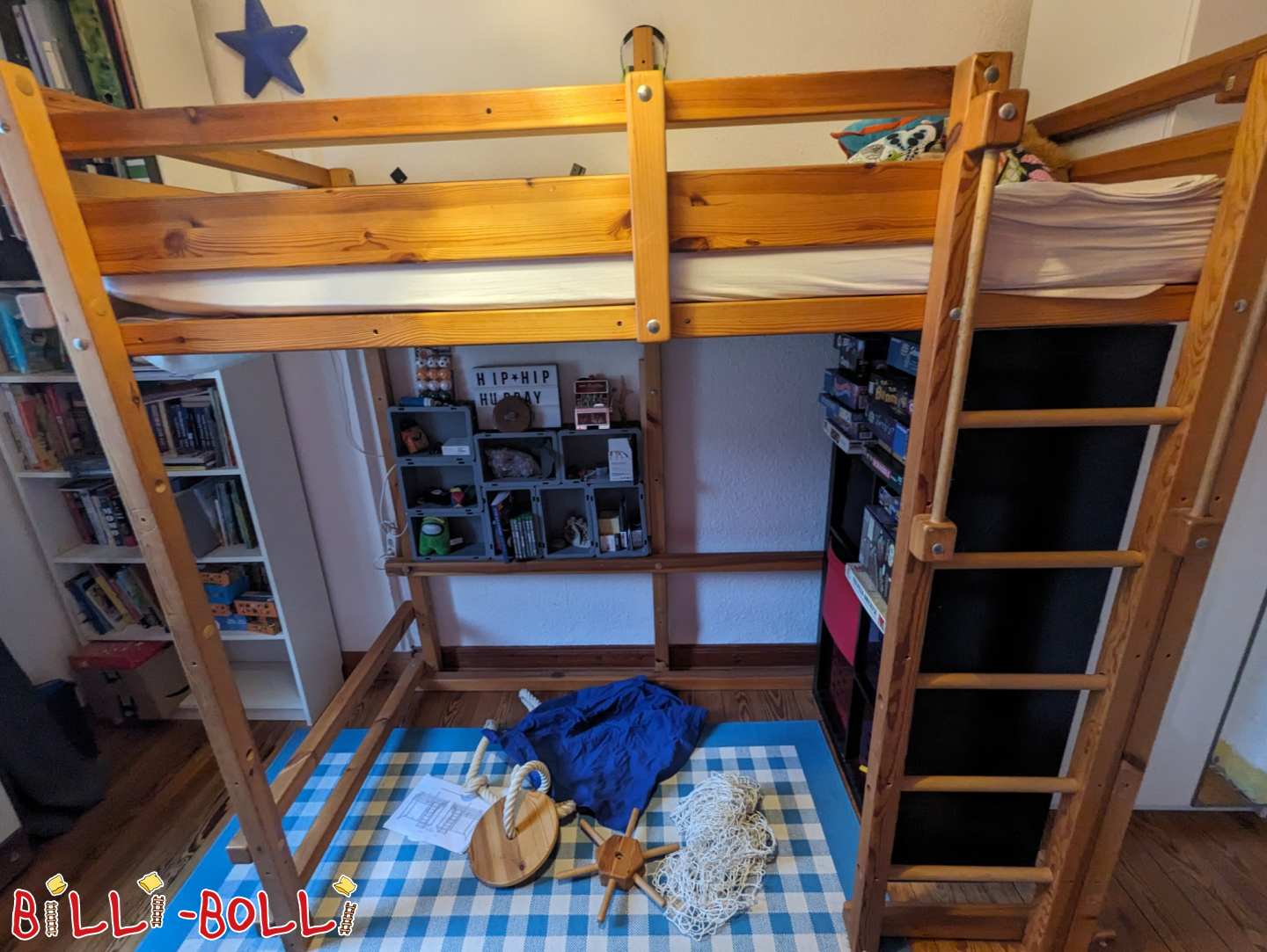 Hochbett mitwachsend + Schaukelteller, Steuerrad, Fischernetz (Kategorie: Hochbett mitwachsend gebraucht)