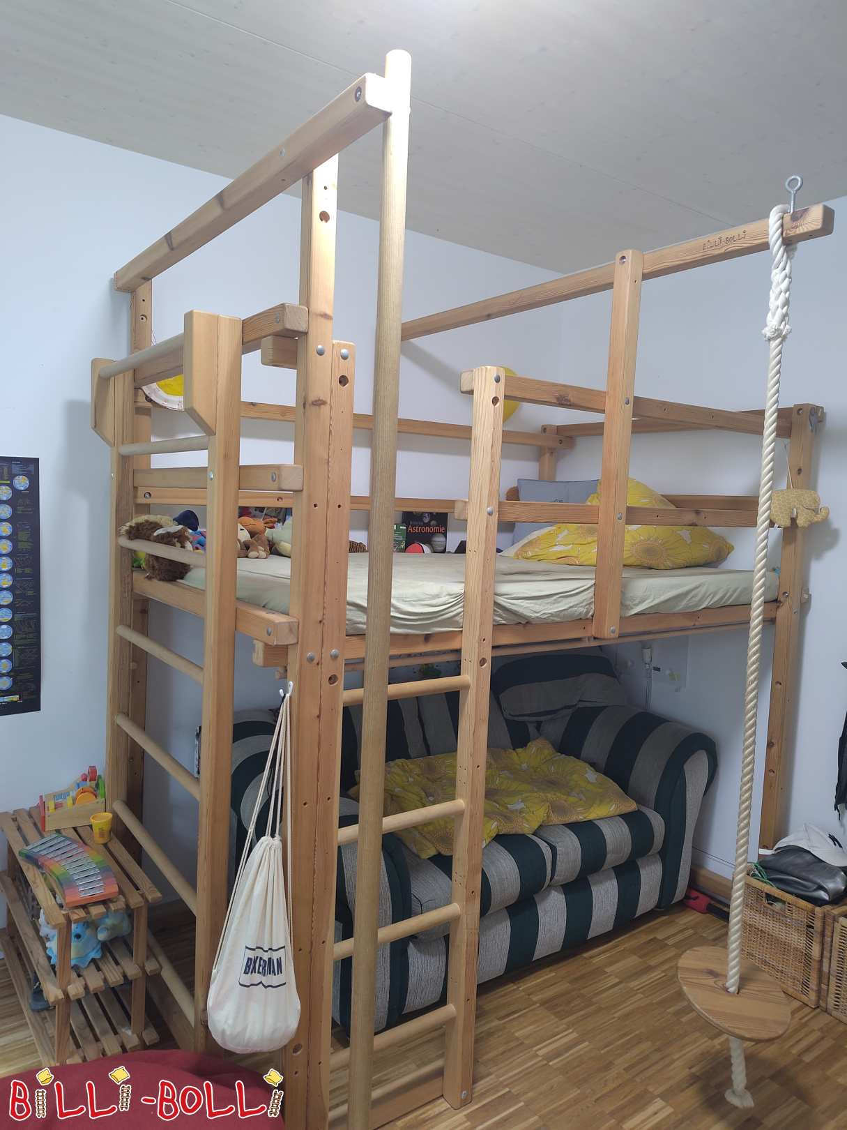 Hochbett 120x200 inkl. Sprossenwand, Schaukel und Feuerwehrrutsche! (Kategorie: Hochbett mitwachsend gebraucht)