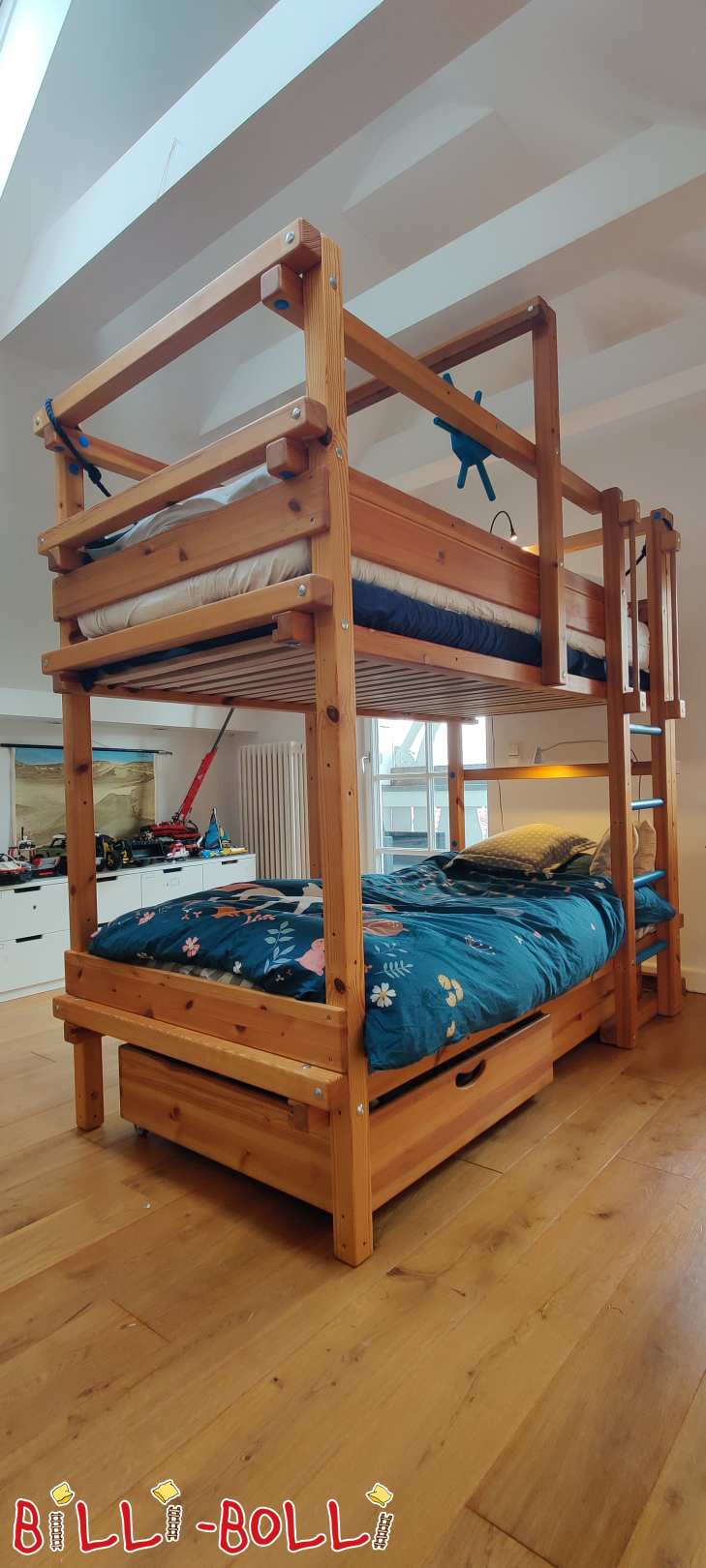 Hochbett 90 x 200 cm in Kiefer (Ölwachs) und Umbauset Eck / Normal (Kategorie: Etagenbett-über-Eck gebraucht)