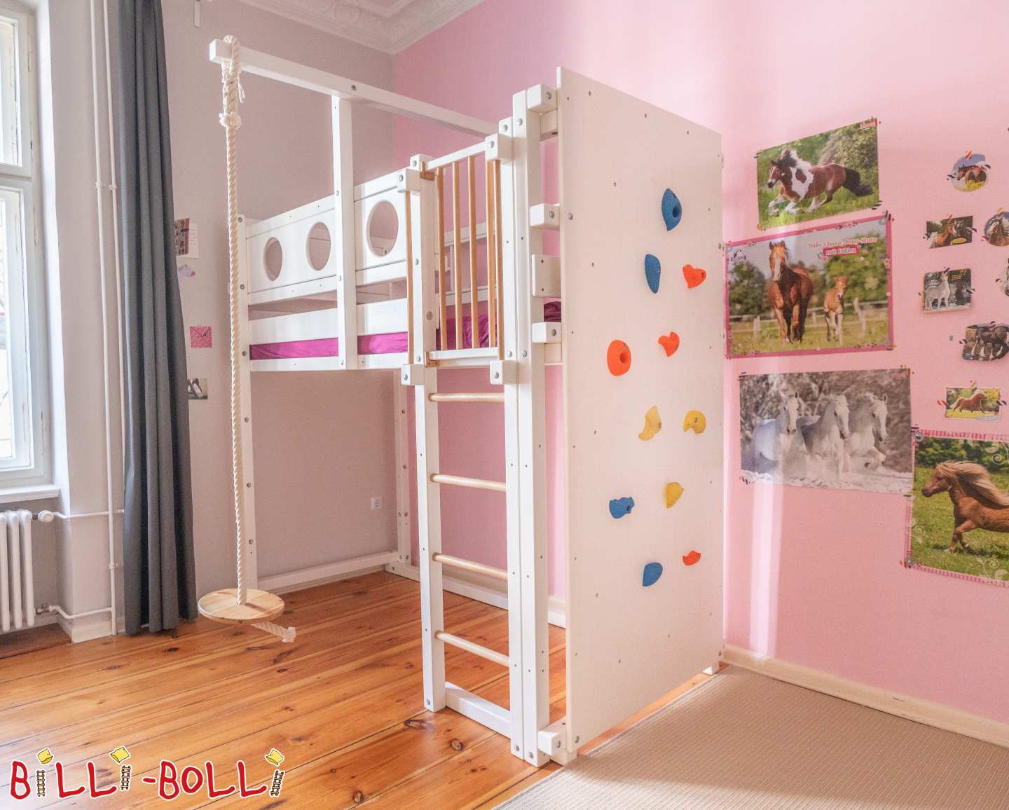 Hochbett 90x200, weiß lackiert mit Kletterwand in Berlin Wilmersdorf (Kategorie: Hochbett gebraucht)