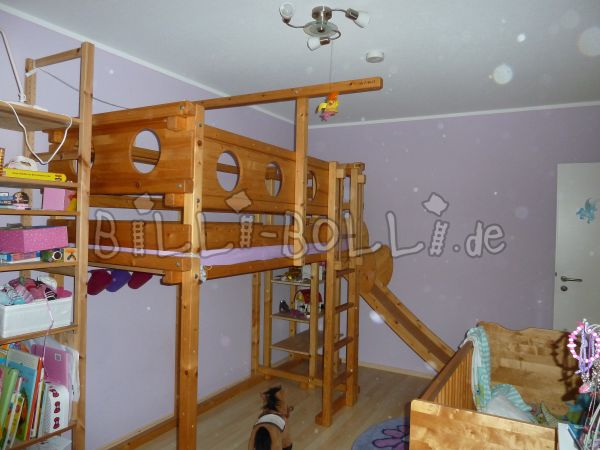 Hochbett, Fichte ölwachsbehandelt mit Rutschenturm und Rutsche (Kategorie: Hochbett gebraucht)