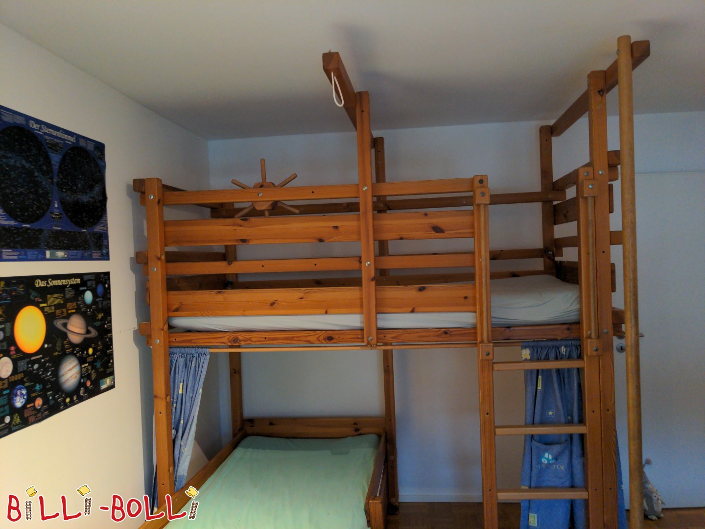Hochbett Kiefer geölt mit Umbauset zu Etagenbett + Zubehör in Konstanz (Kategorie: Hochbett mitwachsend gebraucht)