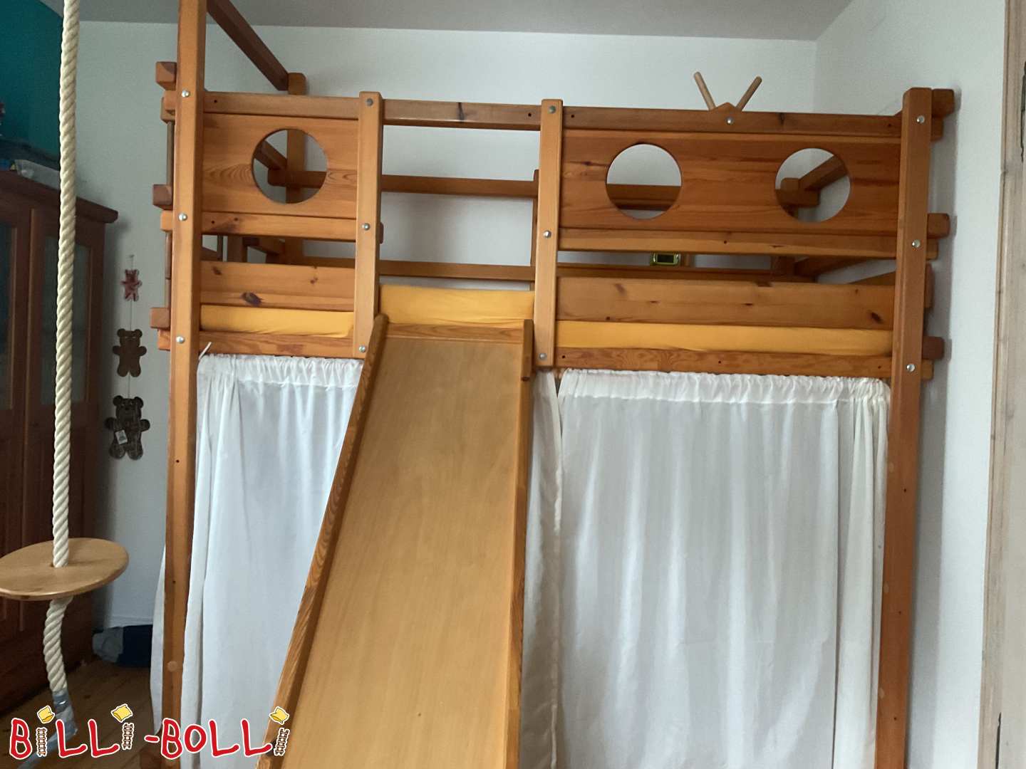 Hochbett Koje mit Kranbalken, Rutsche, Netz, Hängematte (Kategorie: Hochbett mitwachsend gebraucht)
