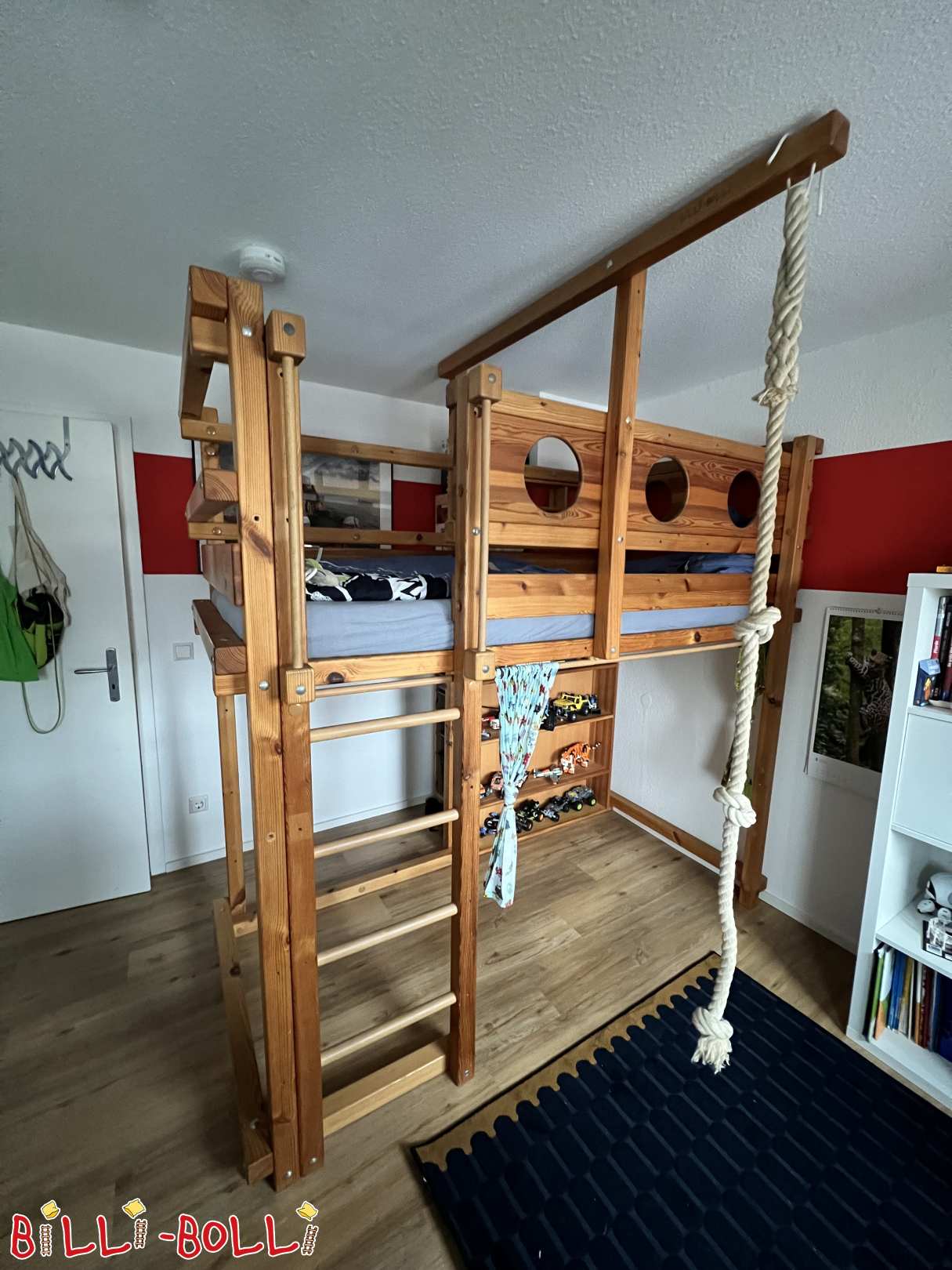 Hochbett mit Kojenbretter und Zubehör in Kiefer unbehandelt, Winnenden (Kategorie: Hochbett mitwachsend gebraucht)