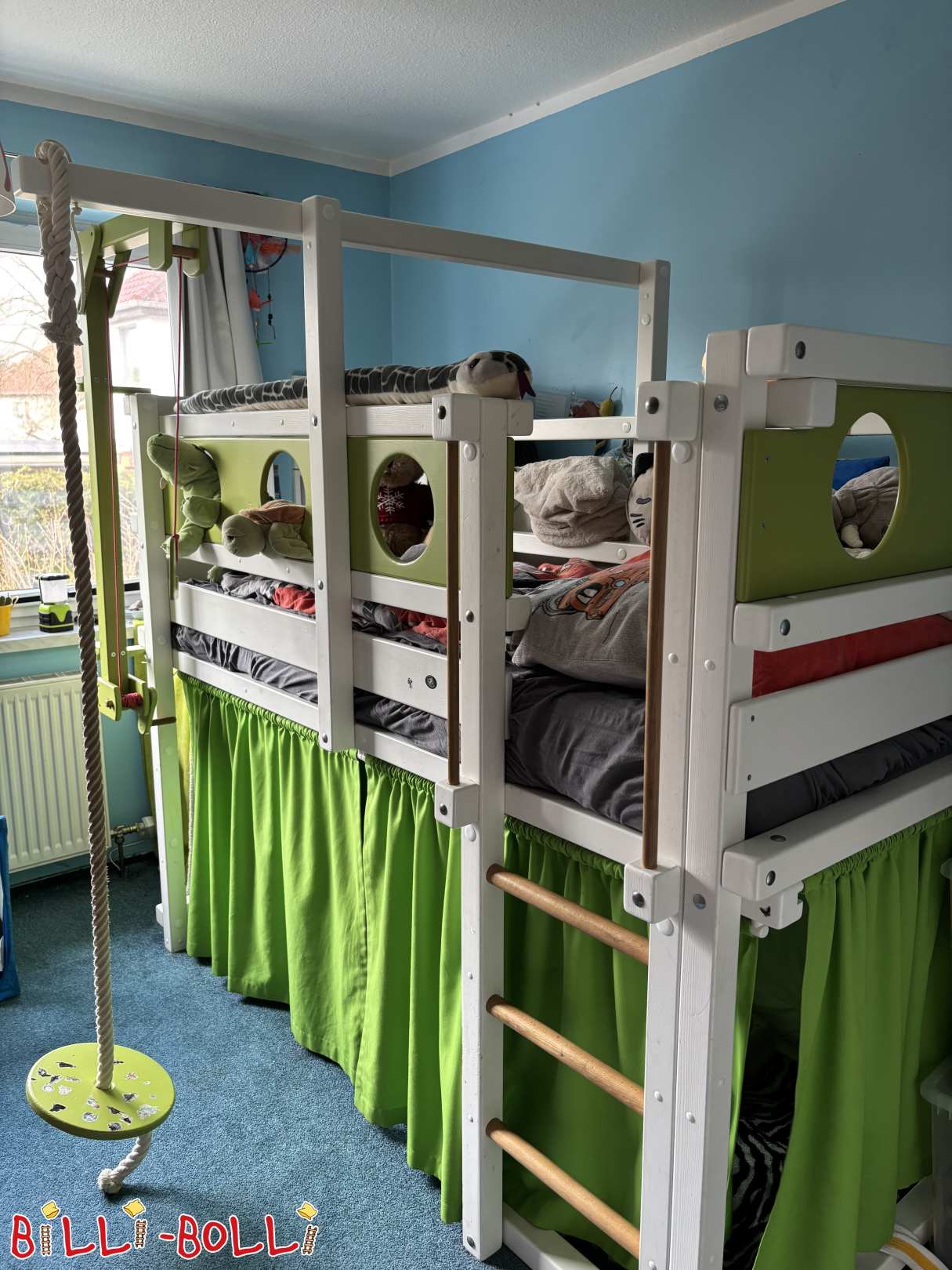 Hochbett mit Spielhöhle, Schaukel & Spielkran (Kategorie: Halbhohes Hochbett gebraucht)