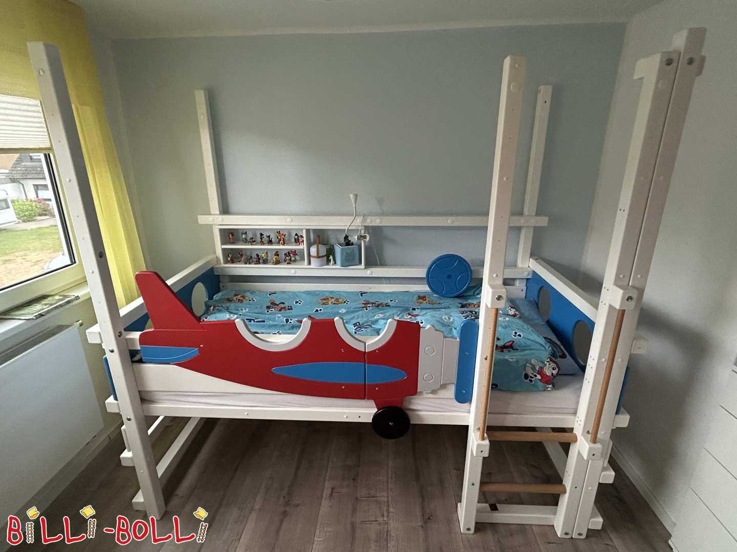 Hochbett mitwachsend 100x200 cm mit einzigartigem Flugzeug Schutzbrett (Kategorie: Hochbett mitwachsend gebraucht)