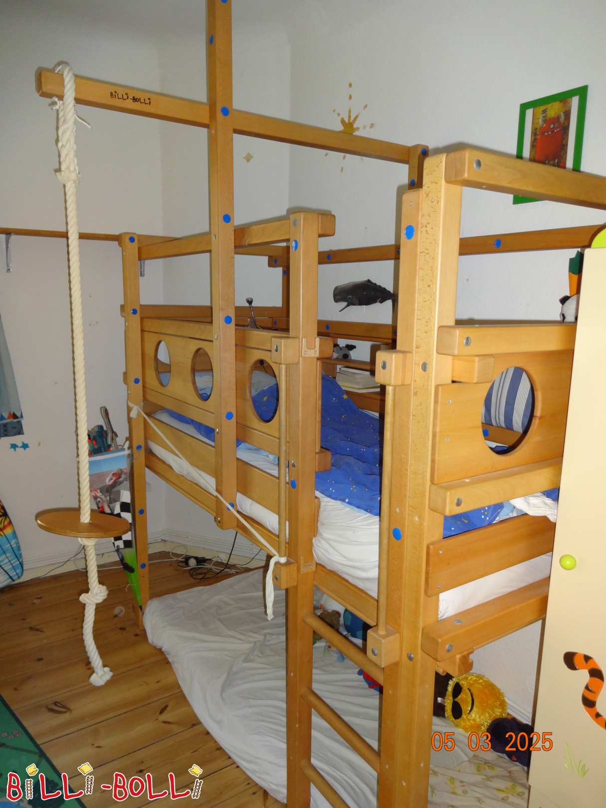 Hochbett mitwachsend 80x200 Buche geölt-gewachst mit Schaukelbalken (Kategorie: Zubehör/Erweiterungsteile gebraucht)