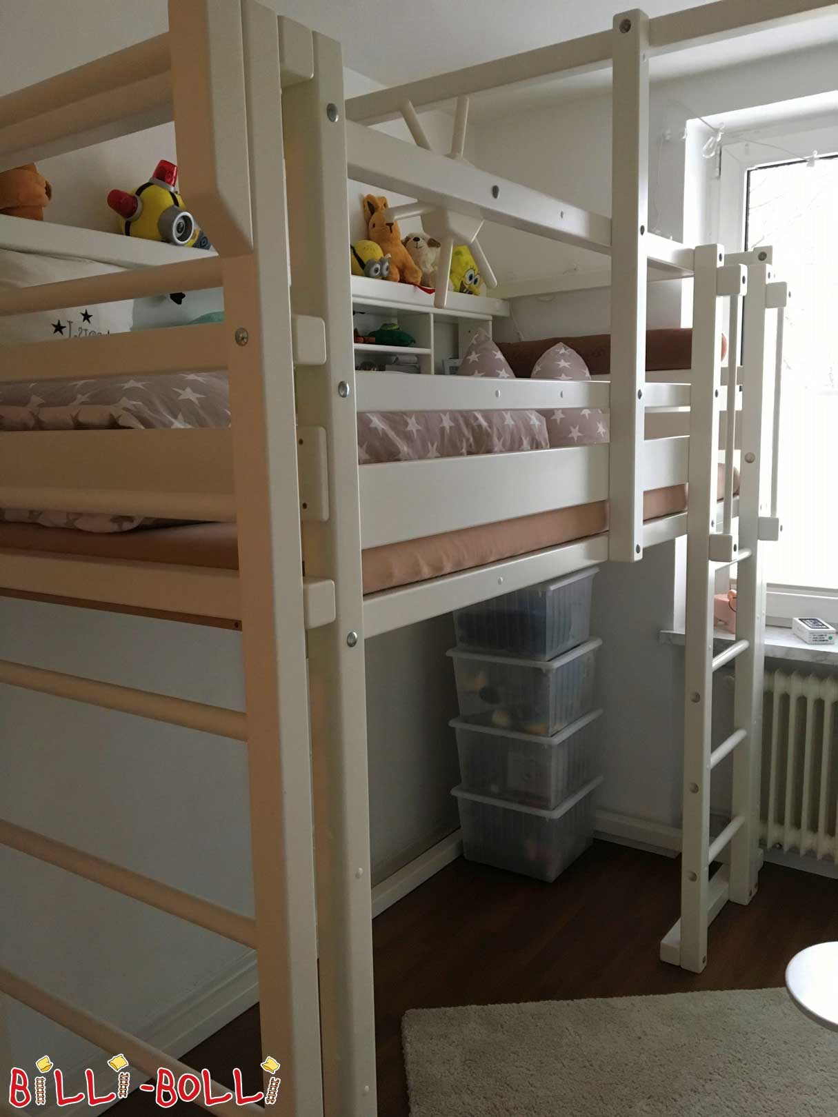 Hochbett mitwachsend, 90 x 200 cm, Buche weiß lackiert (Hochbett gebraucht) Hochbett mitwachsend, 90 x 200 cm, Buche weiß lackiert (Hochbett gebraucht)