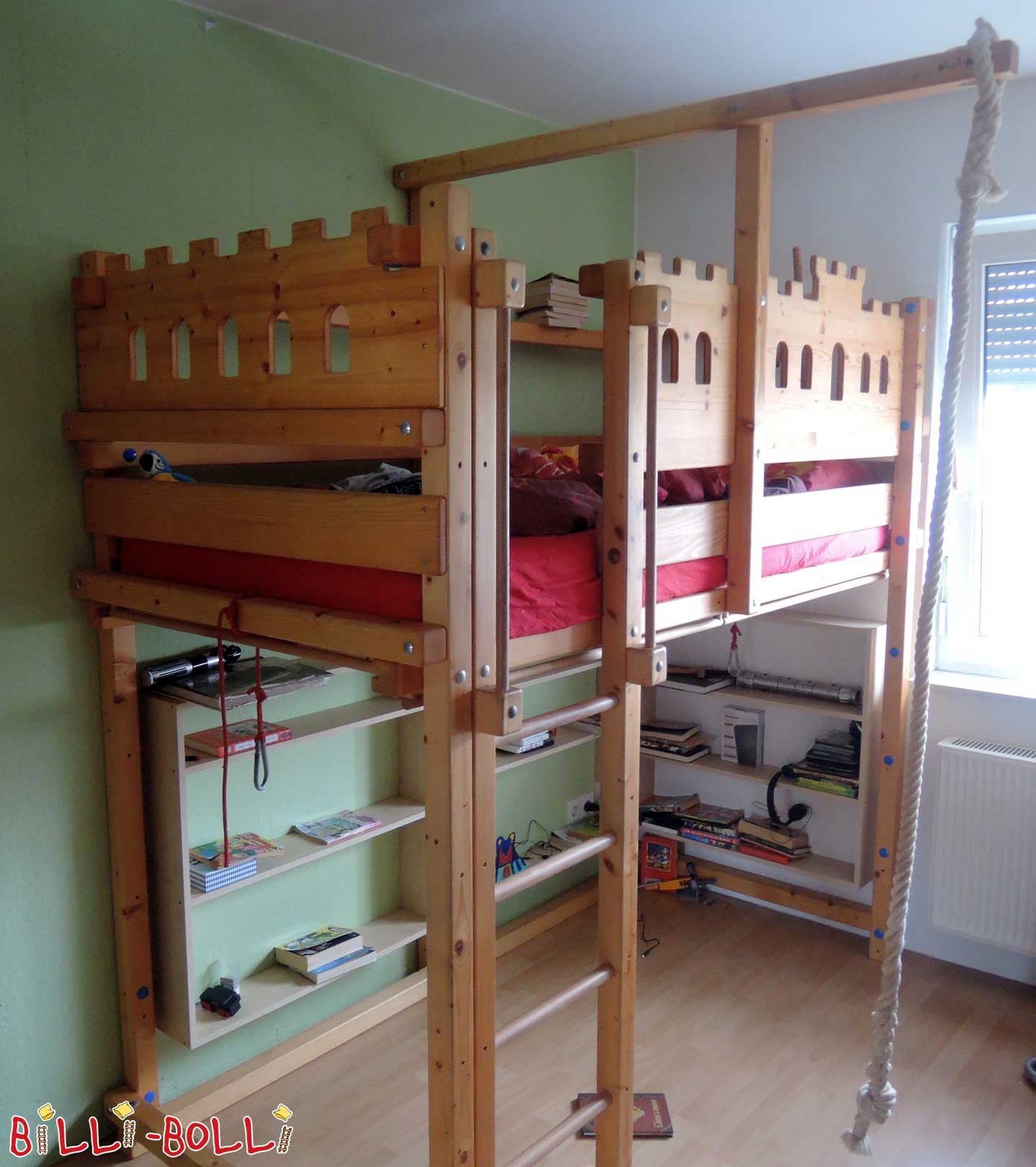 Hochbett mitwachsend, 90 x 200 cm, Fichte mit Ritterburgbrettern (Hochbett gebraucht) Hochbett mitwachsend, 90 x 200 cm, Fichte mit Ritterburgbrettern (Hochbett gebraucht)