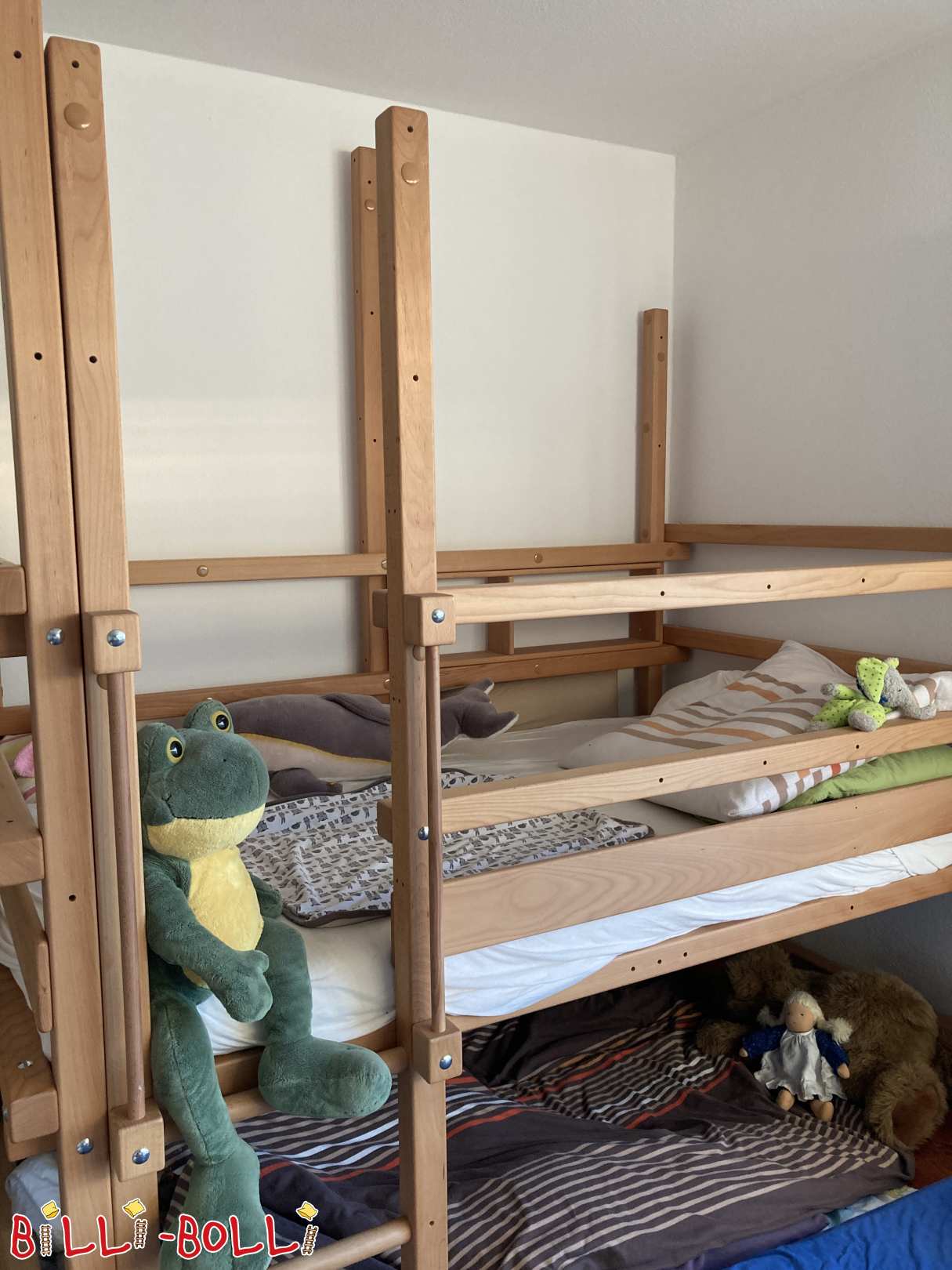 Hochbett mitwachsend Buche geölt mit Leiter und Schaukelbalken (Kategorie: Hochbett mitwachsend gebraucht)