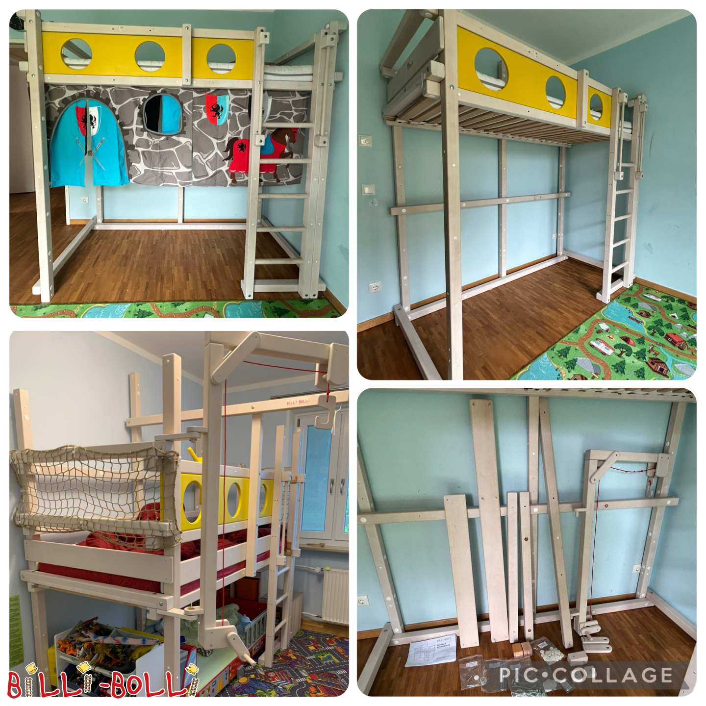 Hochbett mitwachsend, Buche weiß lasiert, mit Kran, 90x200 cm (Kategorie: Hochbett mitwachsend gebraucht)