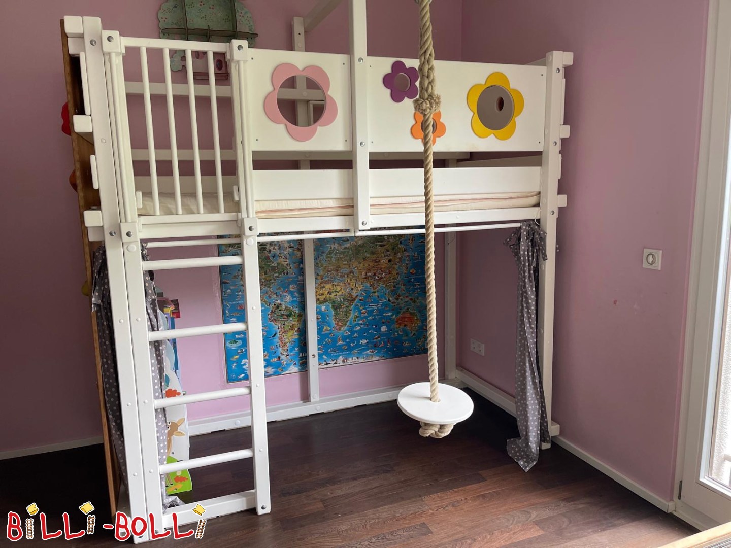 Inserat 5708: Hochbett mitwachsend, Buchenholz weiß lackiert, Kletterwand Hochbett mitwachsend, Buchenholz weiß lackiert, Kletterwand (Kategorie: Hochbett mitwachsend gebraucht)