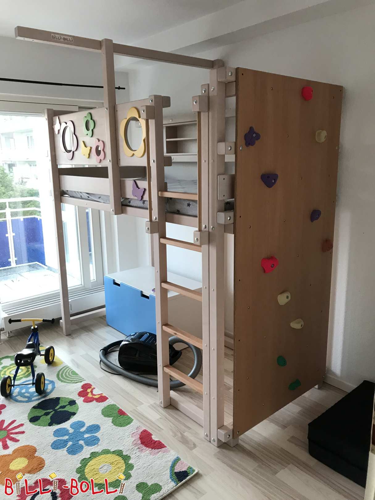 Hochbett mitwachsend in Buche weiß lasiert und Zubehör (Kategorie: Hochbett mitwachsend gebraucht)