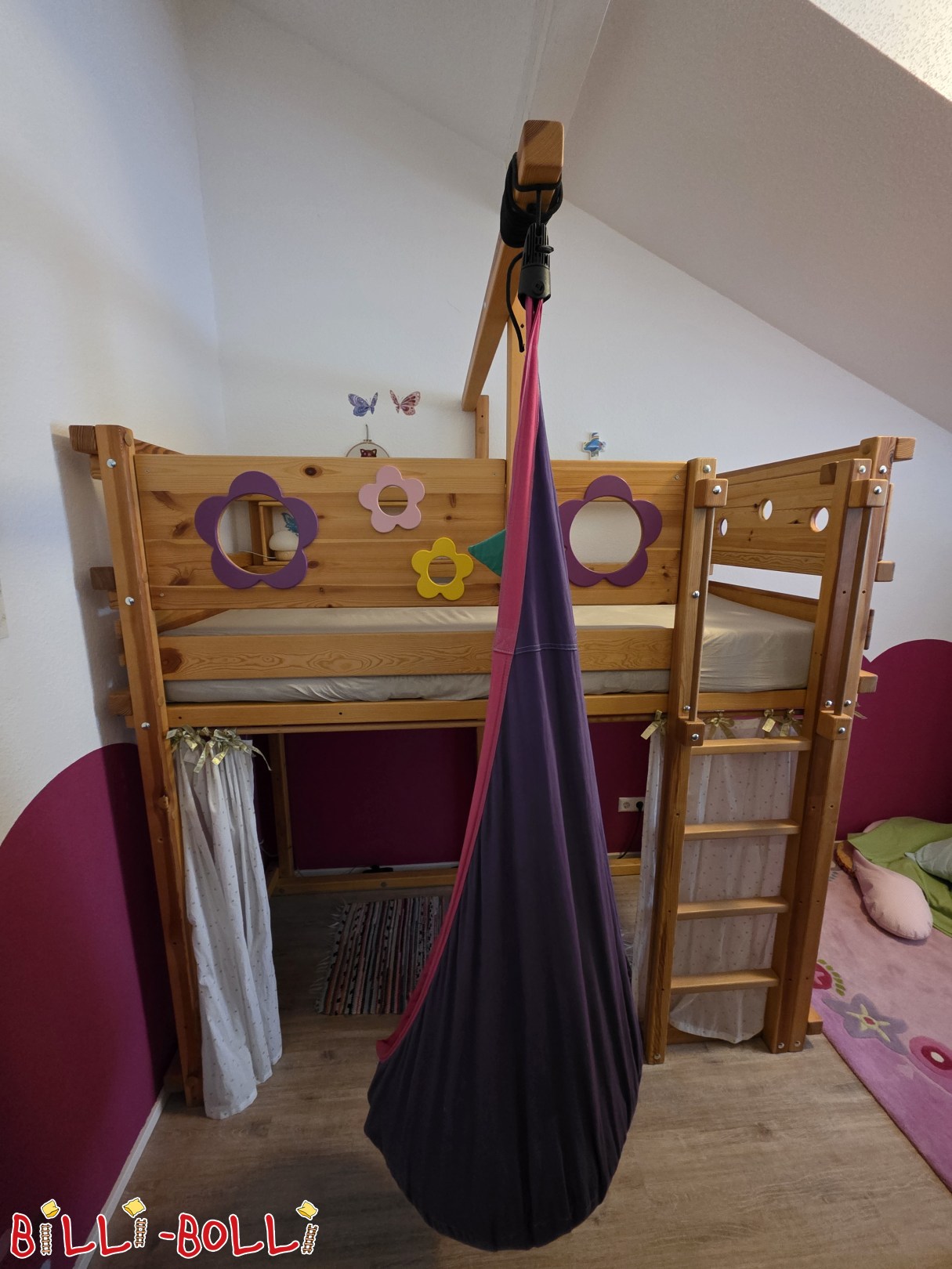 Hochbett mitwachsend Kiefer, Blumenbretter, Bücherregal, Hängehöhle (Kategorie: Hochbett mitwachsend gebraucht)