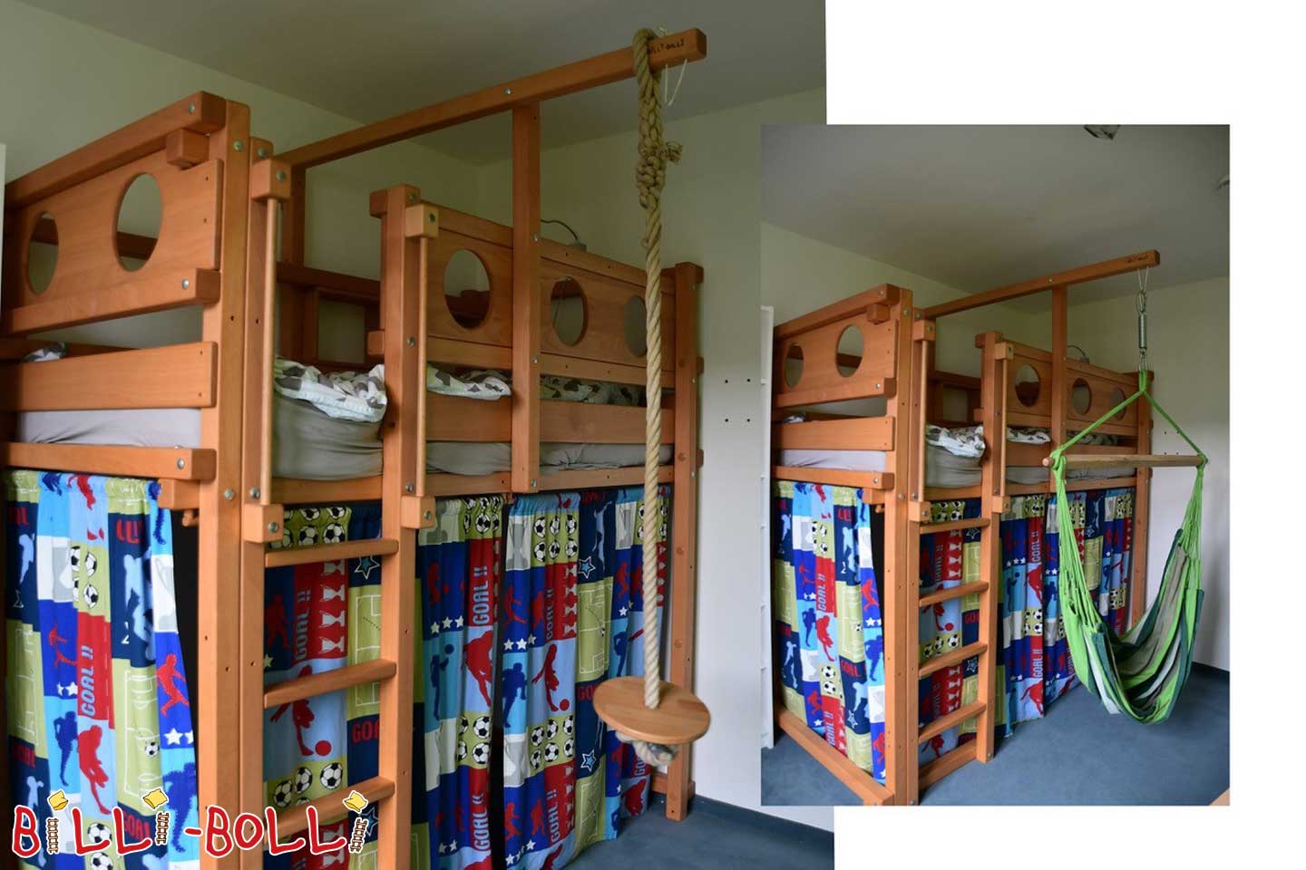 Hochbett mitwachsend mit Bullaugenbrettern und Schaukelteller (Kategorie: Hochbett gebraucht)